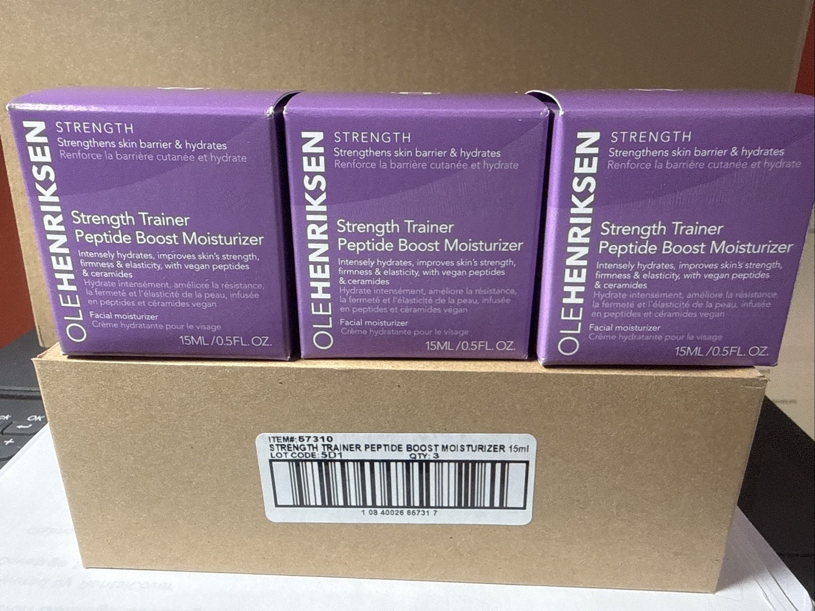 3-PACK Ole Henriksen Strength Trainer Peptide Boost Moisturizer , 0.5 FL OZ NIB