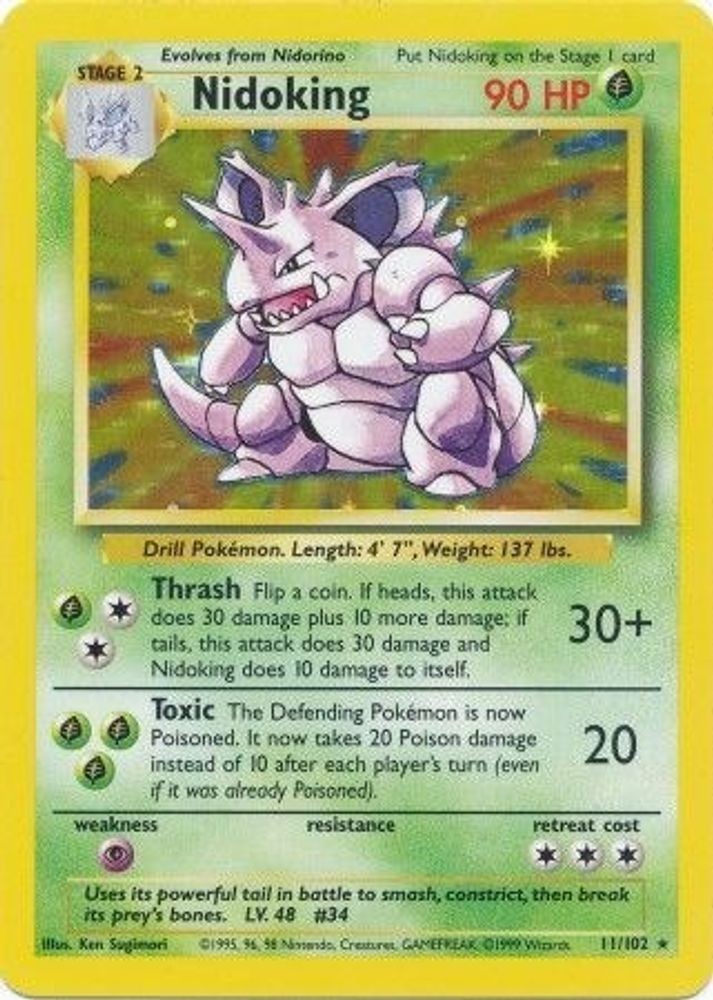 Nidoking 11/102 Holo Rare Base Set Unlimited Pokemon Near Mint