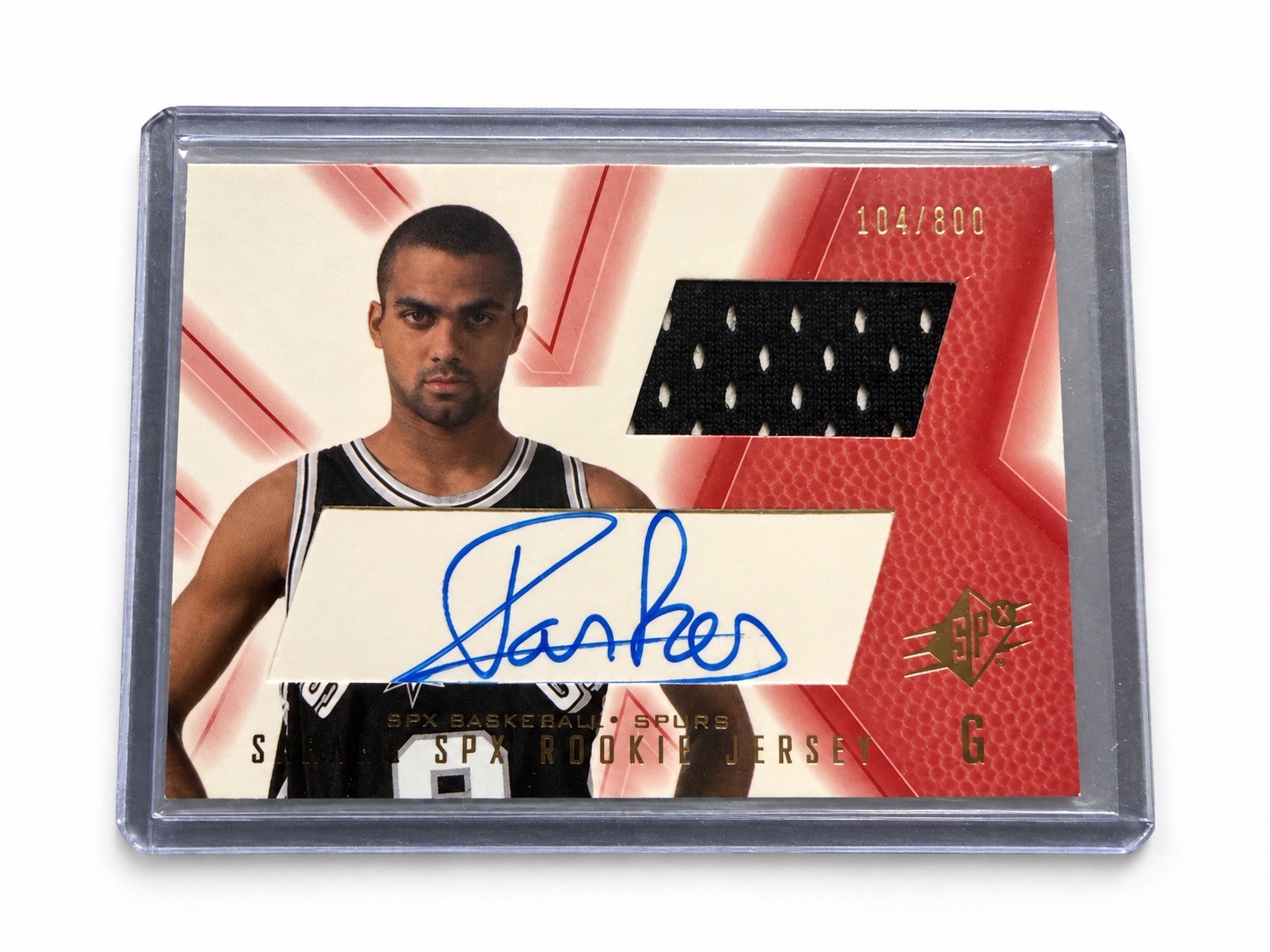 2001-02 SPx Tony Parker RC Auto Jersey /800 #91 Spurs Rookie Signed (AU, MEM,RC) 2001-02 SPx Tony Parker RC Auto Jersey /800 #91 Spurs Rookie Signed (AU, MEM,RC)