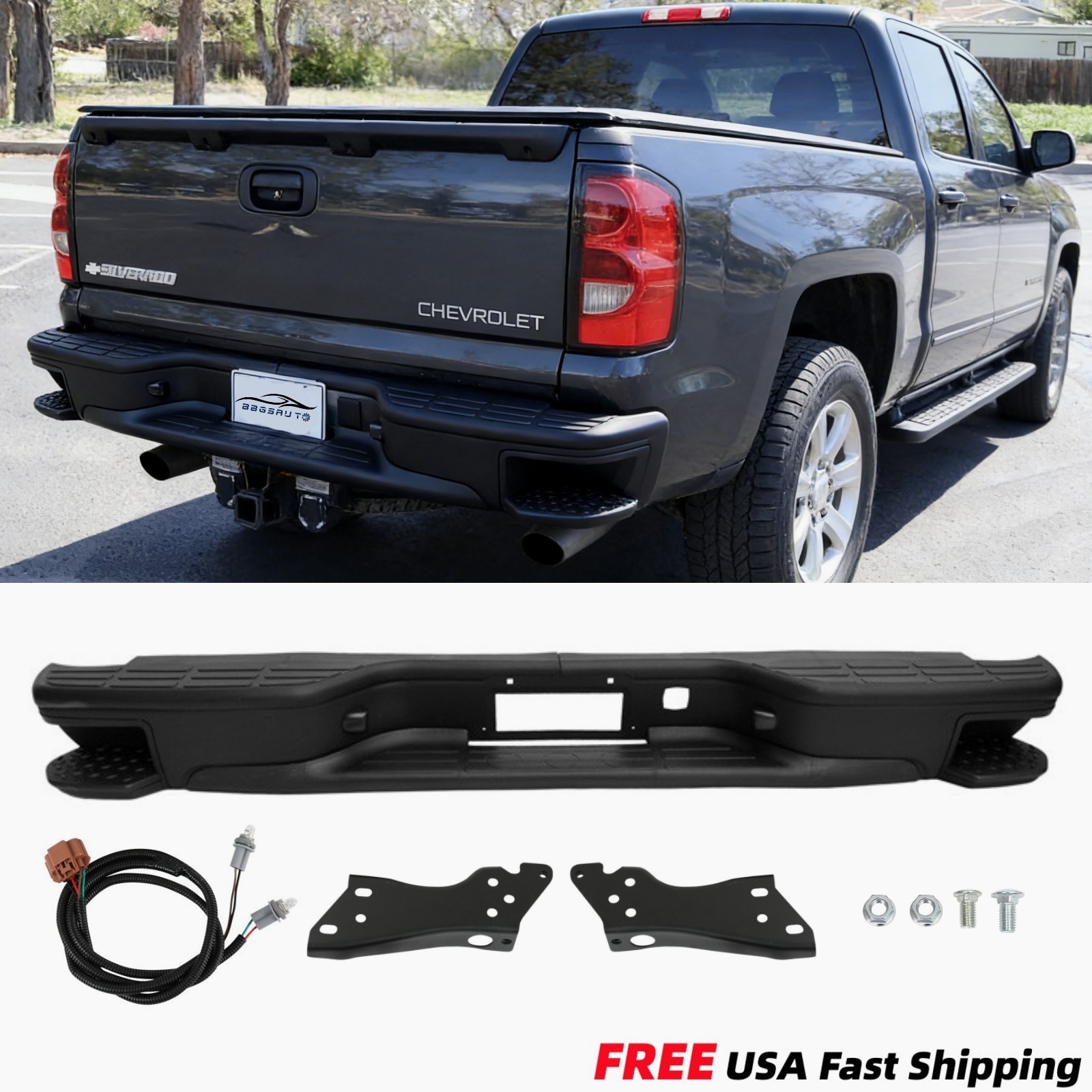 Rear Step Bumper w/Side Pedal For Chevy Silverado GMC Sierra 1500 1999-2006