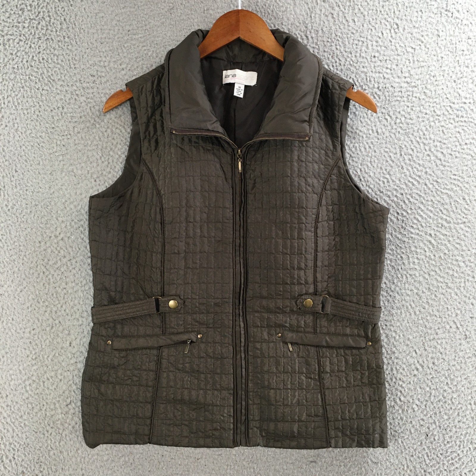Lana Sport Vest Womens 10 Quilted Puffer Full Zip Pockets Sleeveless Brown