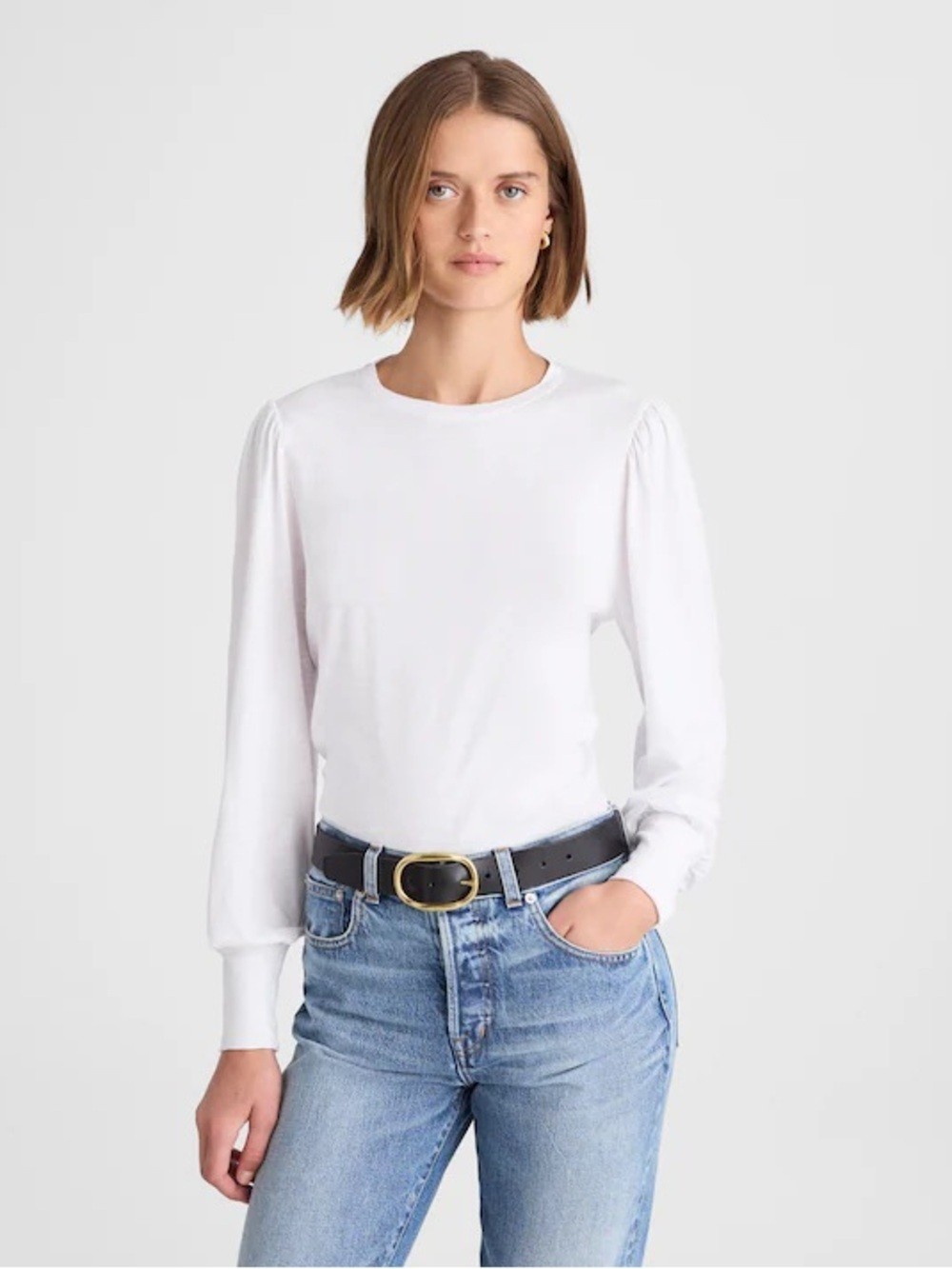 NWOT Madewell White Puff Sleeve Long Sleeve Tee Women’s M 100% Cotton