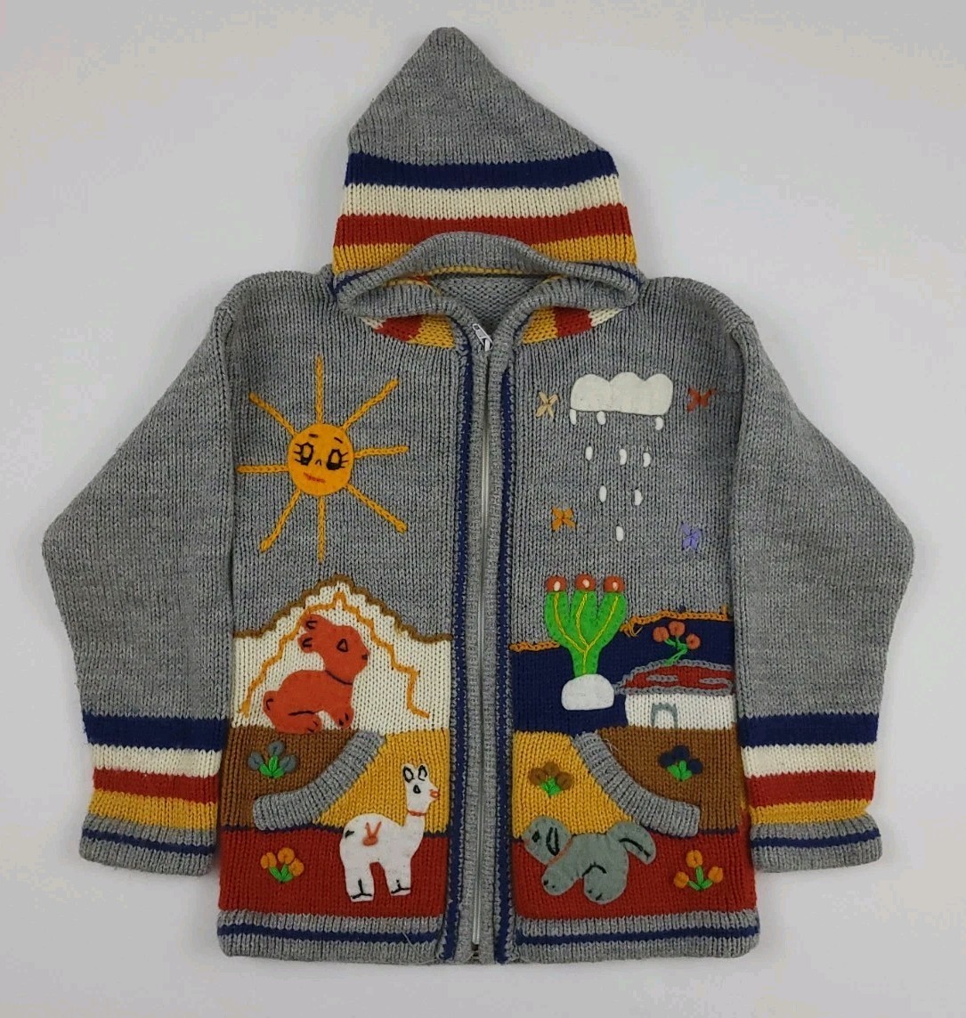 Vintage Southwestern Aztec Mexico Animal Pattern Knit Cardigan Sweater Kid Youth Vintage Southwestern Aztec Mexico Animal Pattern Knit Cardigan Sweater Kid Youth
