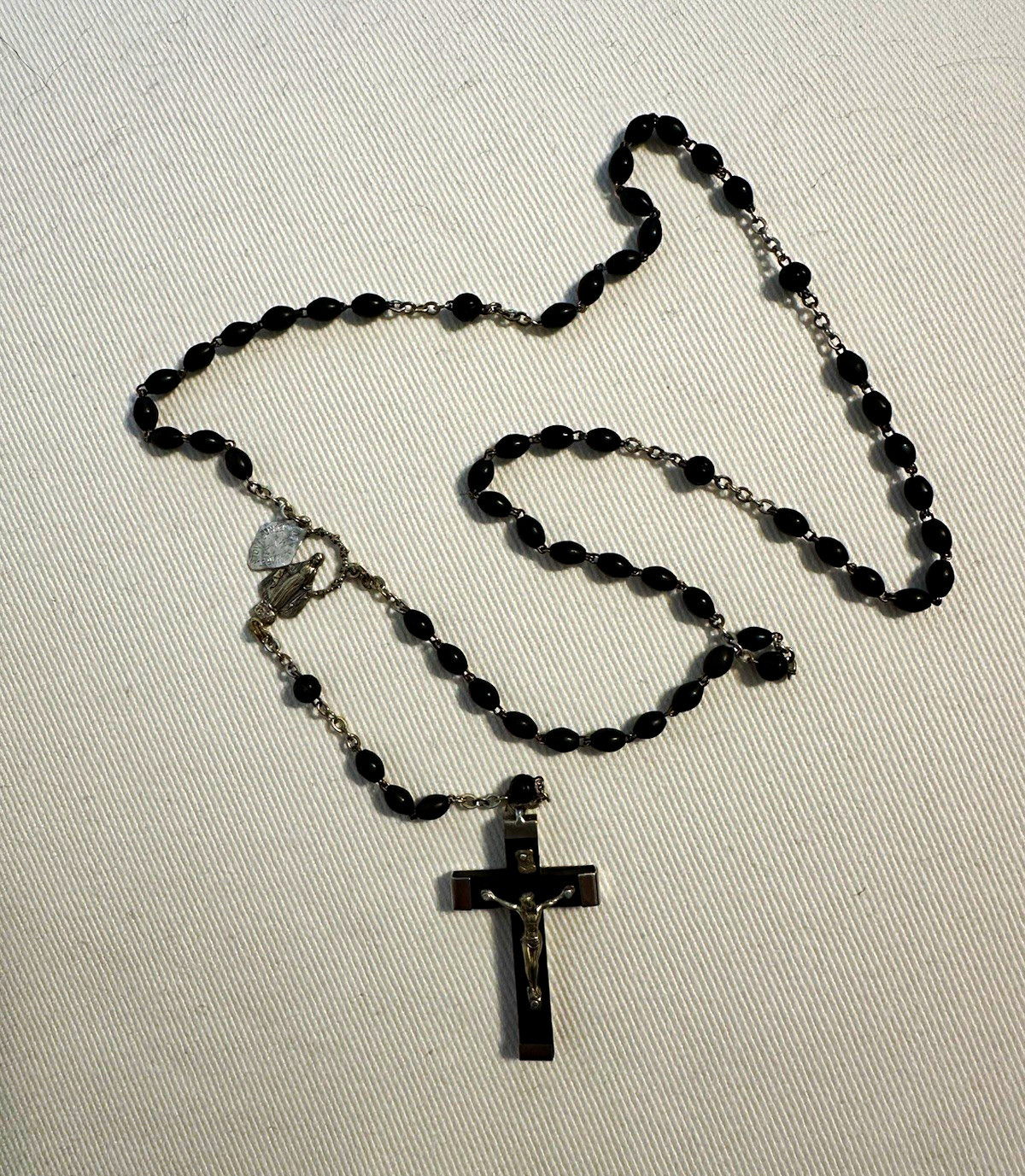 Vtg Ebony Italian Rosary Crucifix double wired indecroachable Vtg Ebony Italian Rosary Crucifix double wired indecroachable