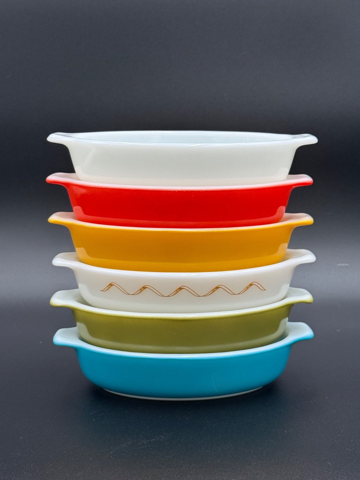 Vintage Pyrex 700 Pixie Dishes Lot 6 Friendship Red Blue Yellow Ribbon Rare