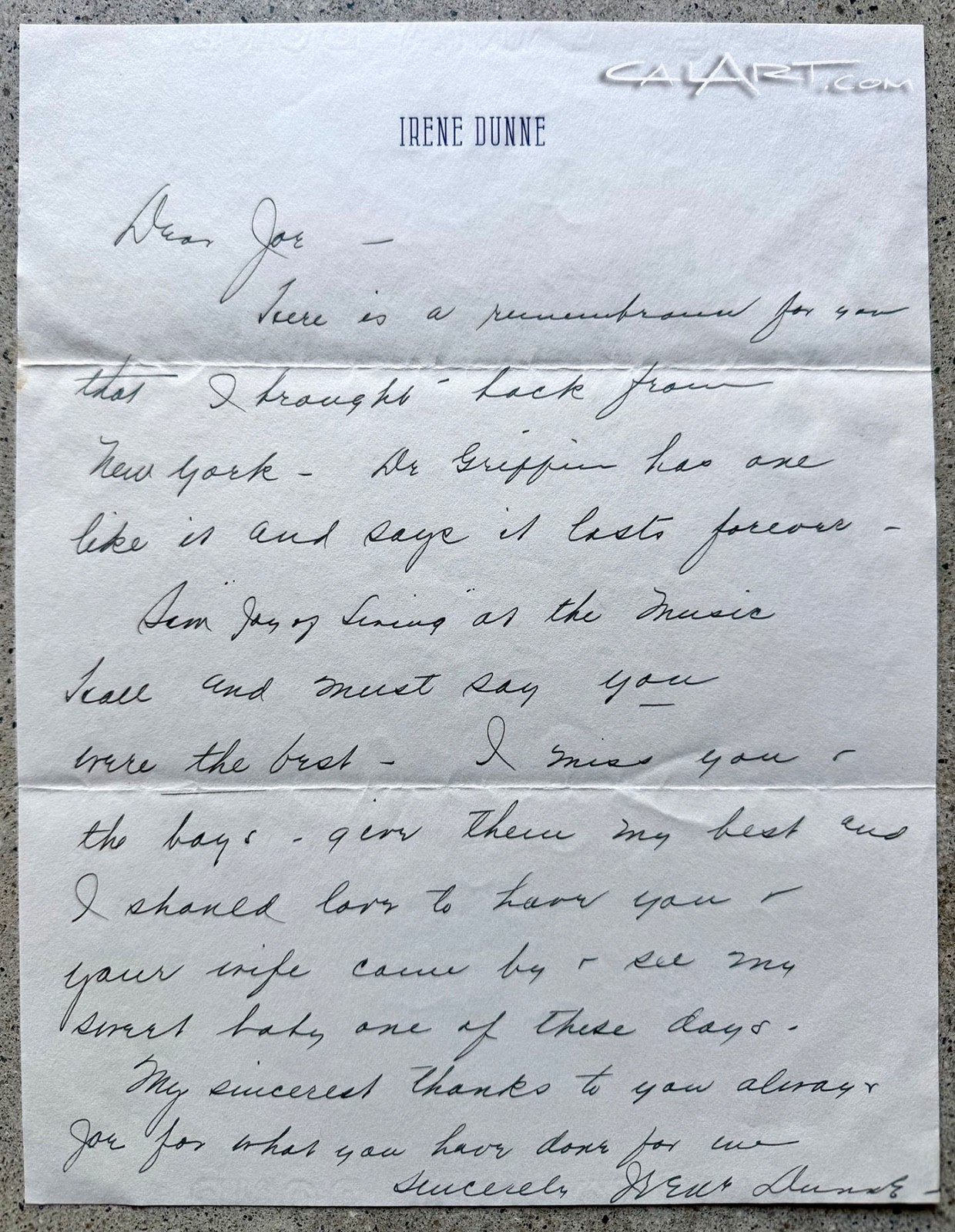 Irene Dunne Signed Handwritten Letter to Joseph Walker PSA/DNA Authenticated