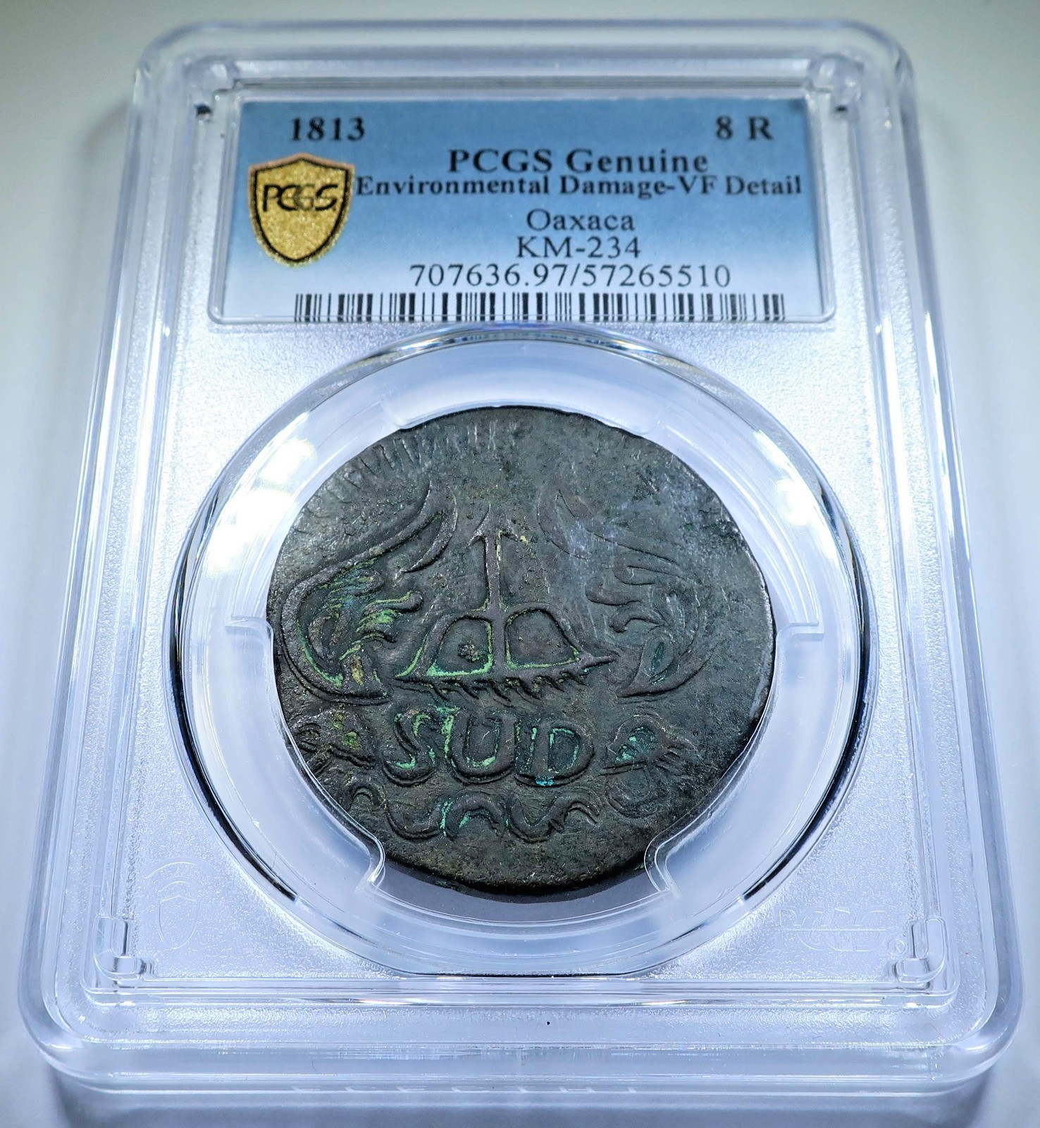 PCGS VF 1813 Morelos Oaxaca Mexico 8 Reales Antique 1800\'s SUD Copper 8R Coin