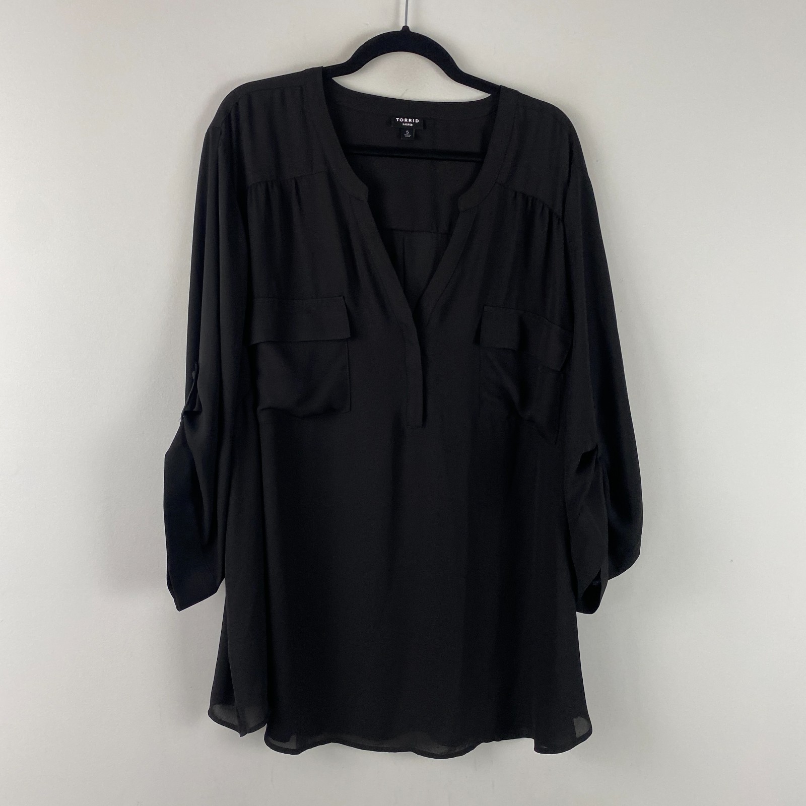Torrid Harper Georgette 3/4 Sleeve Blouse Size 5X Popover Solid Black