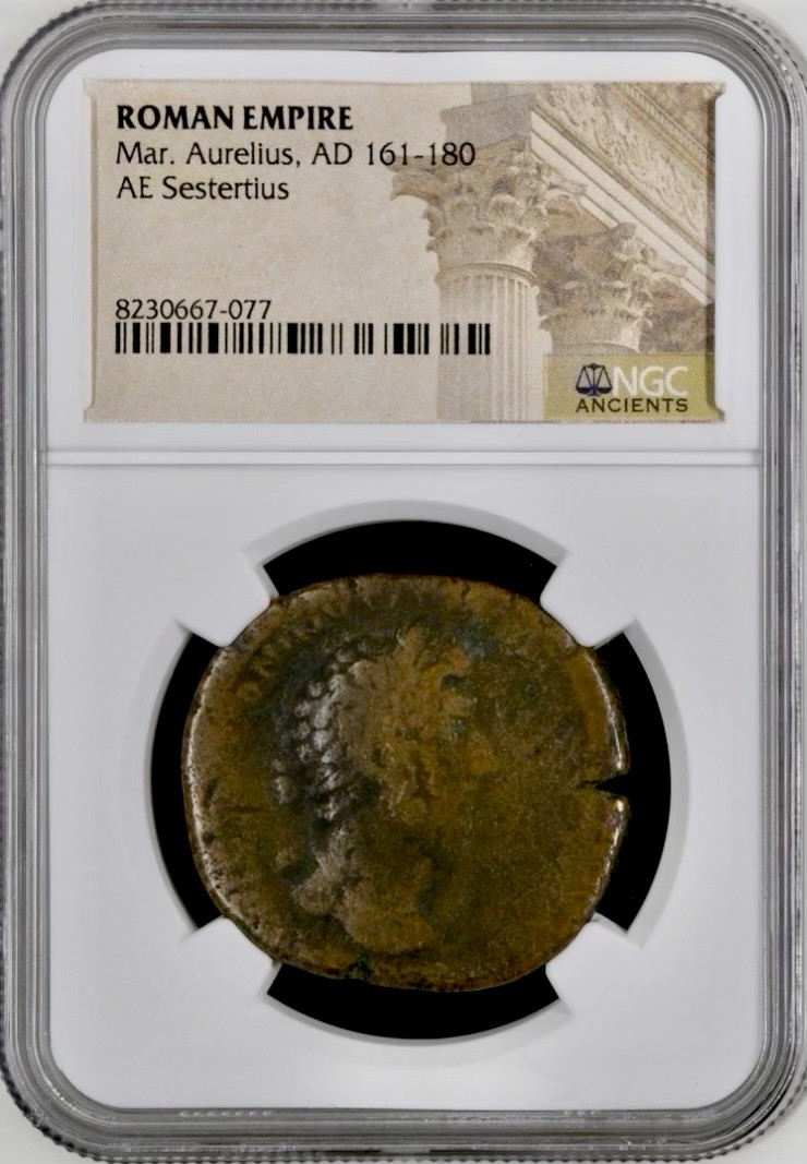 Large Emperor Marcus Aurelius Sestertius 161-180AD NGC Genuine Roman Coin