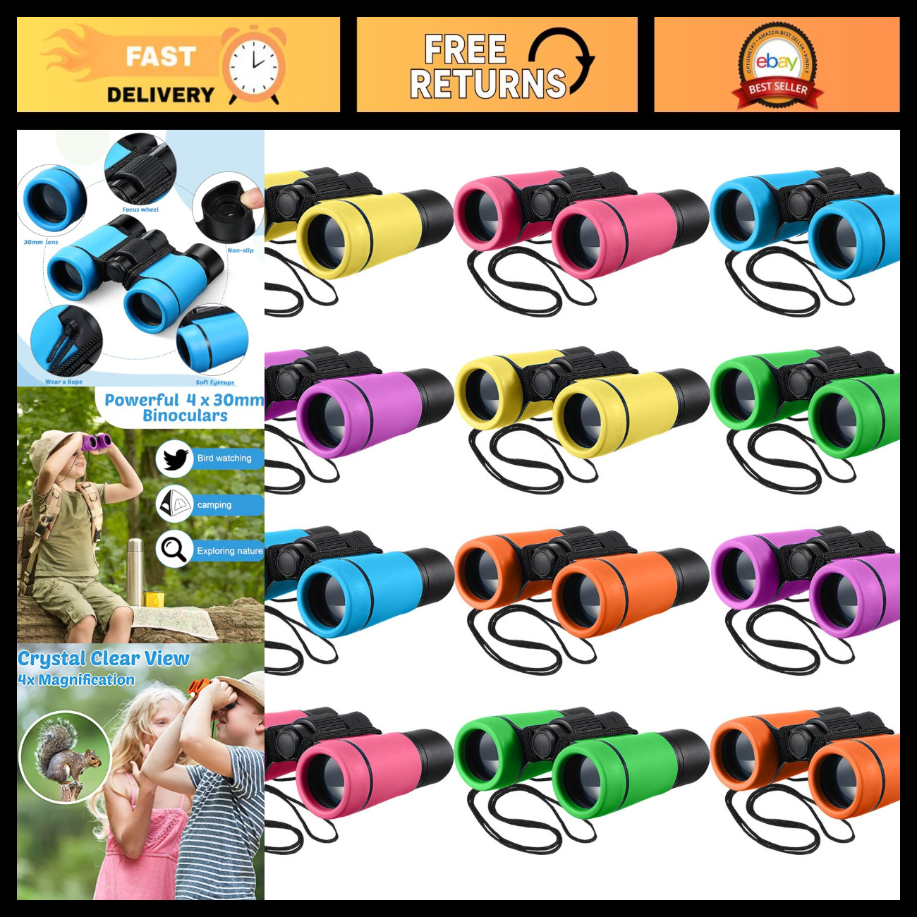 12 Pcs Kids Binoculars - Shockproof Compact, Lightweight, Multi-Color Outdoor Fu