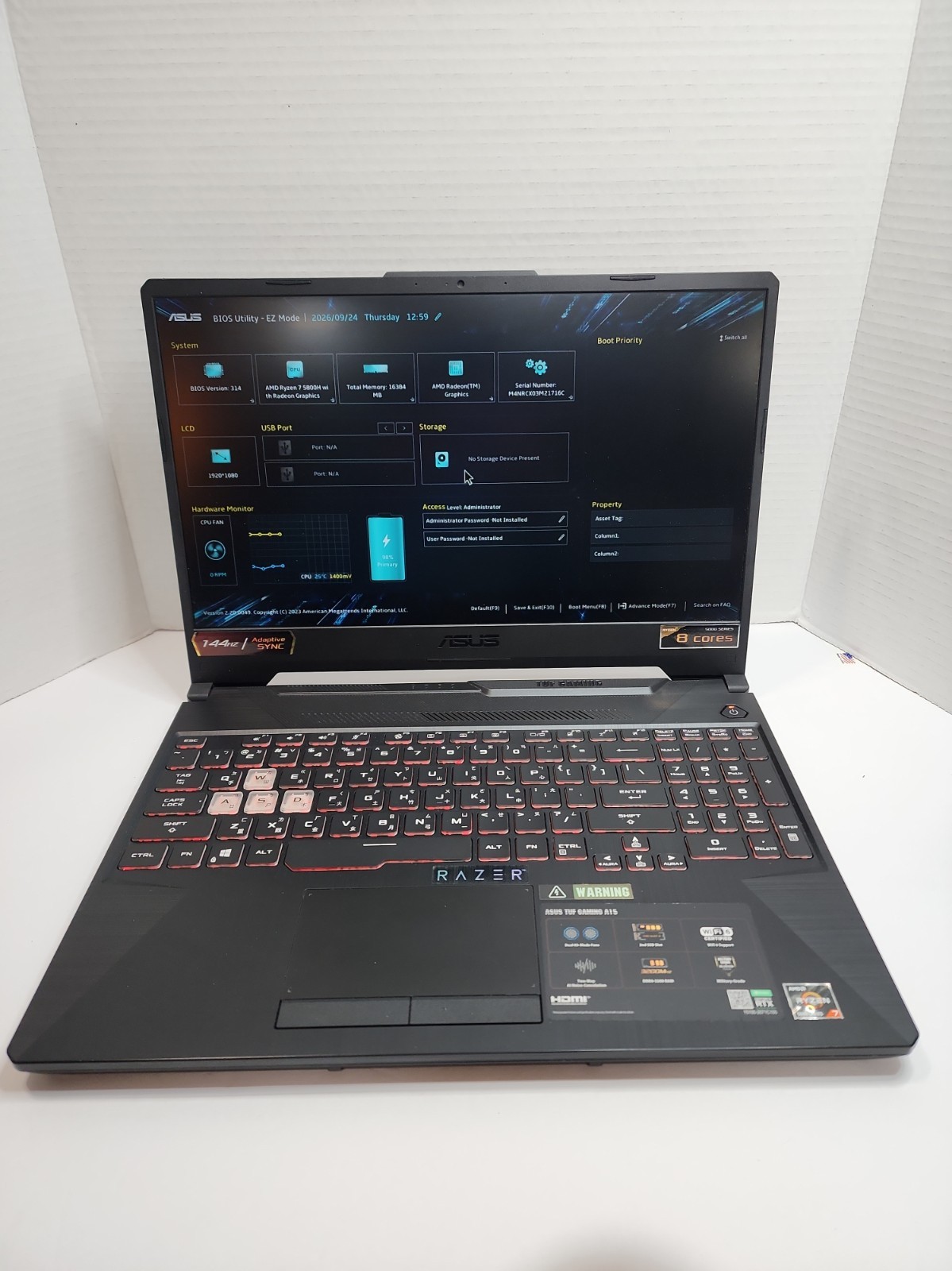 ASUS TUF Gaming A15  Ryzen 7 5800H RTX 3060 16Gb Booting Shell Boots To Bios 