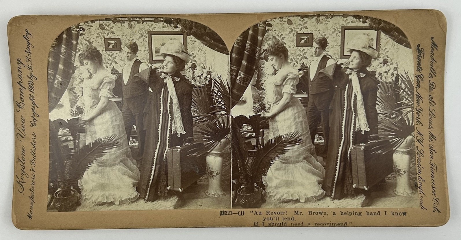 Antique Keystone Stereoview 12321 Au Revoir Mr Brown Comic 1903 L9 Antique Keystone Stereoview 12321 Au Revoir Mr Brown Comic 1903 L9