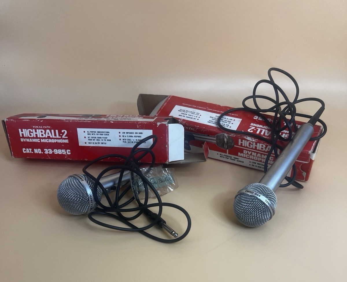 2 Realistic Highball- Dynamic Microphones Cat No. 33-985C In Boxes Untested 2 Realistic Highball- Dynamic Microphones Cat No. 33-985C In Boxes Untested