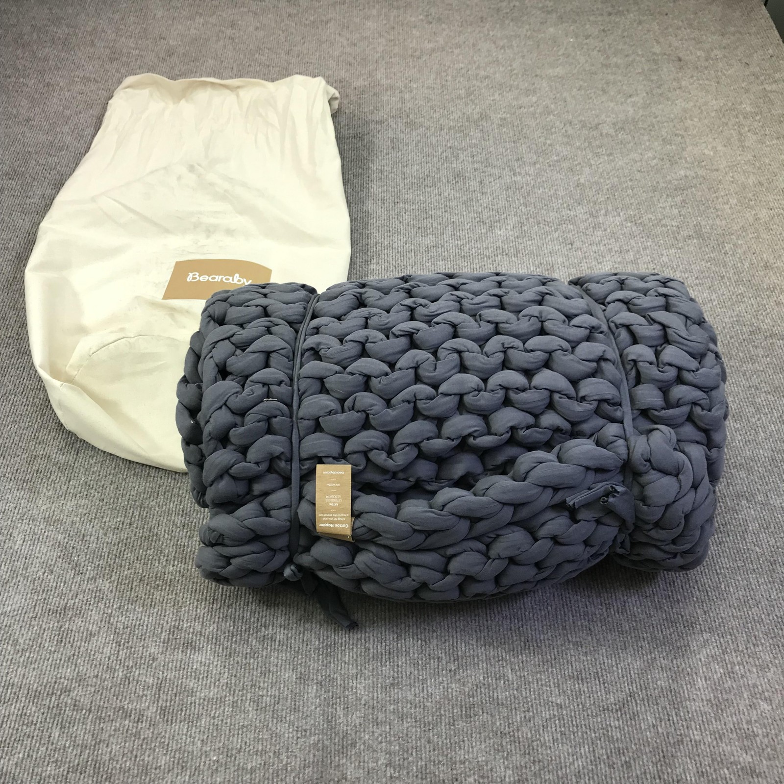 Bearaby Gray Cotton Napper 15lb Weighted Knit Throw Blanket Soft Cotton New