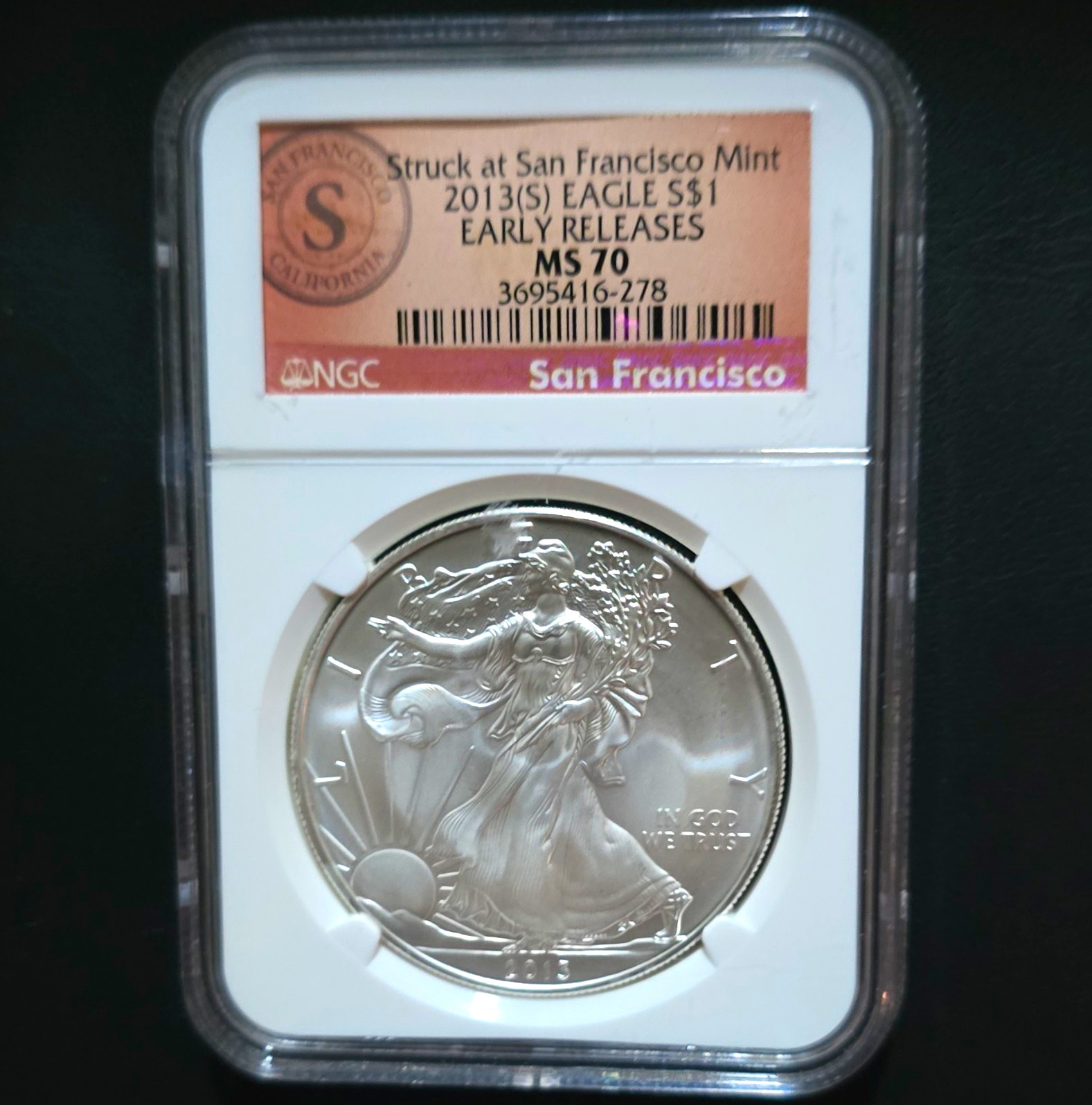San Francisco Mint 2013(S) American Silver Eagle 1 oz Silver NGC MS70 Early San Francisco Mint 2013(S) American Silver Eagle 1 oz Silver NGC MS70 Early
