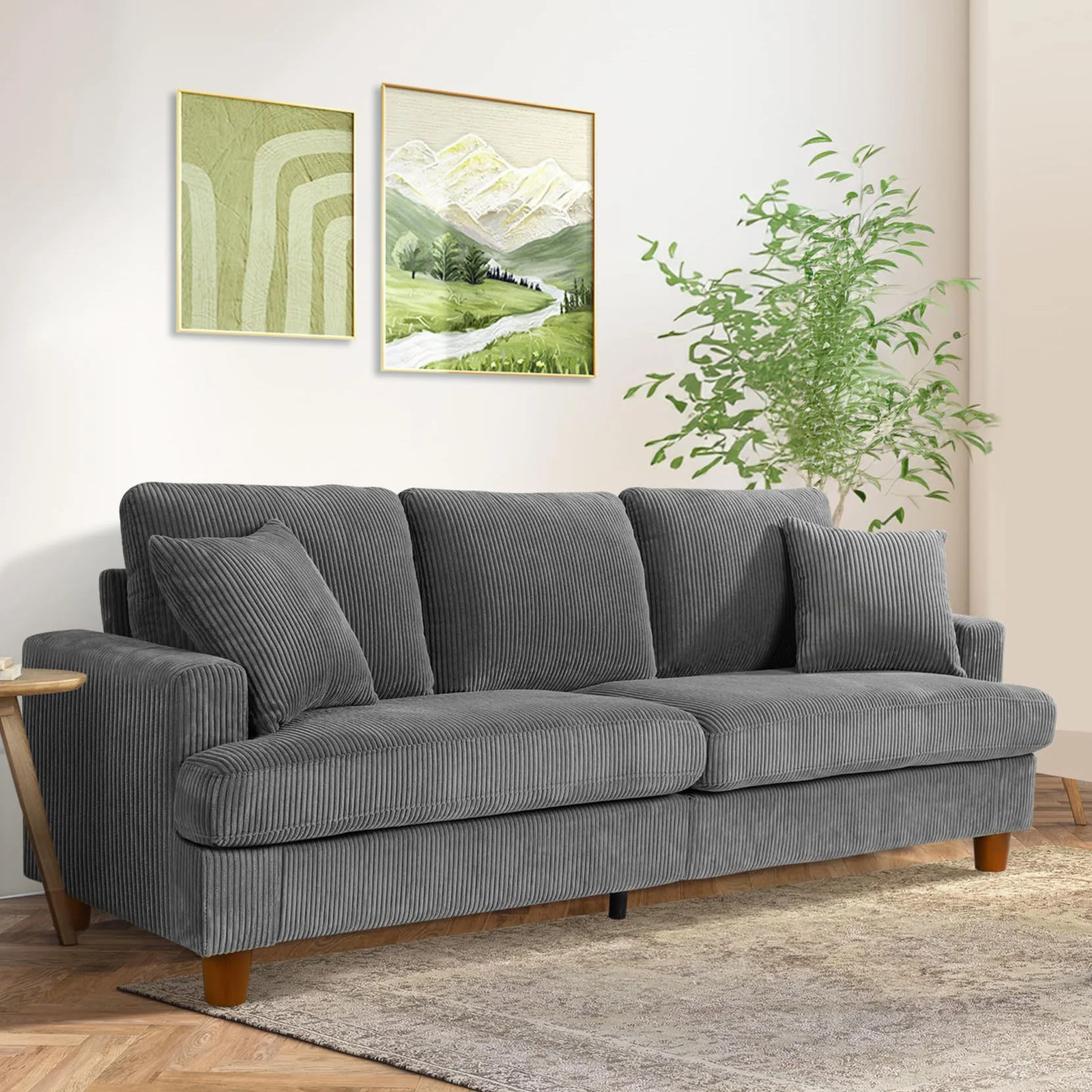 Neche SC002 83'' 3 Seater Upholstered Corduroy Sofa, Gray