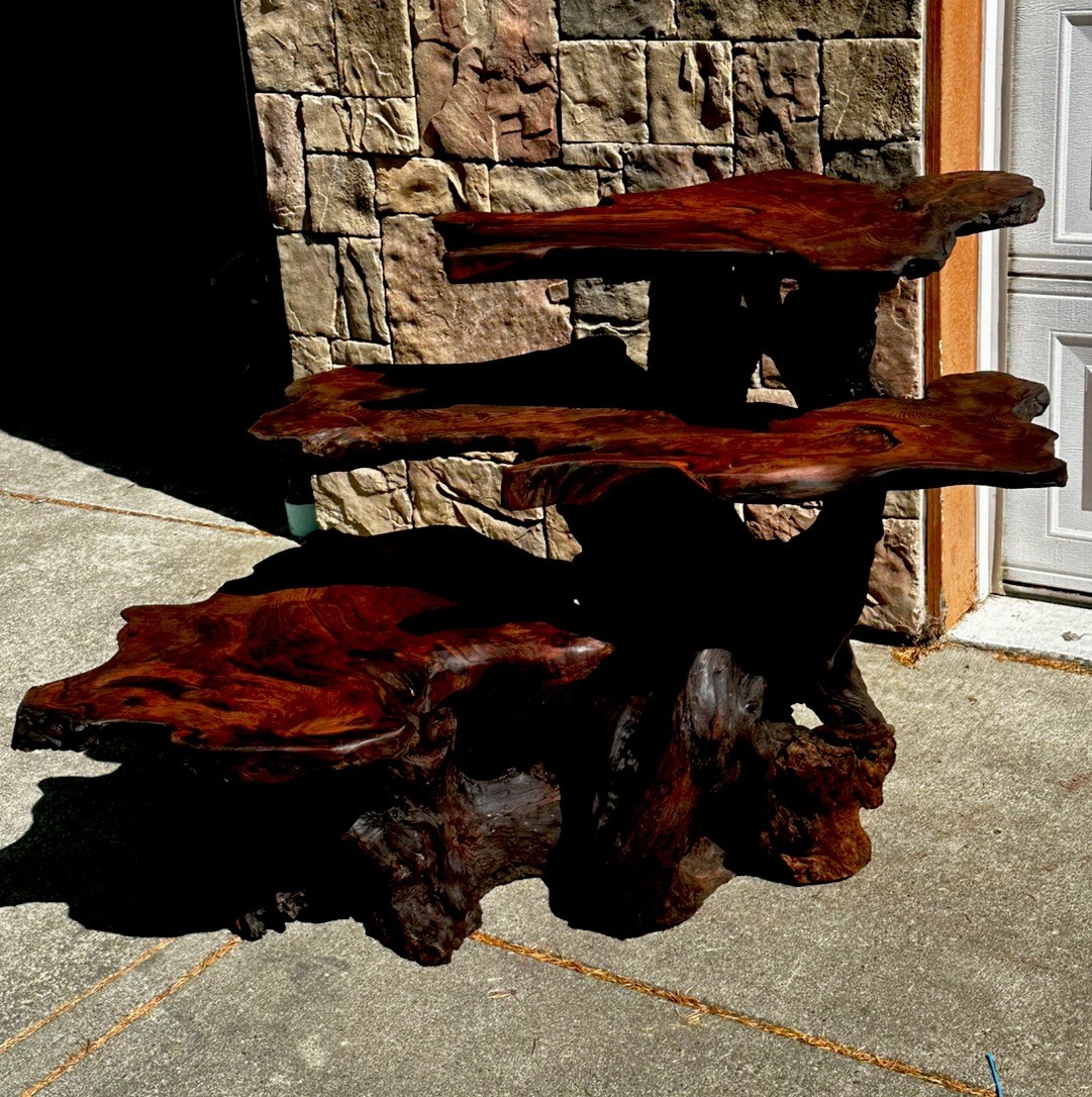 Live Edge RedWood Root burl triple level table or shelf 50/46/24 in Live Edge RedWood Root burl triple level table or shelf 50/46/24 in