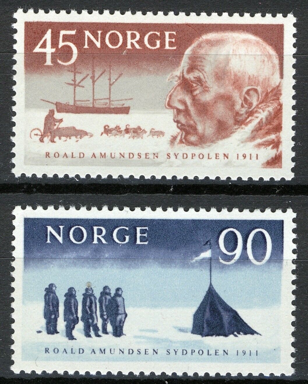 Norway 1961, NK 502-03, Roald Amundsen 50th anniv south pole arrival MNH