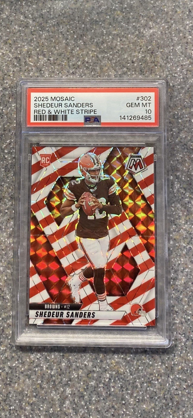 Panini 2025 Mosaic Rookies Shedeur Sanders #302 Red/White Stripe Prizm PSA 10 Panini 2025 Mosaic Rookies Shedeur Sanders #302 Red/White Stripe Prizm PSA 10