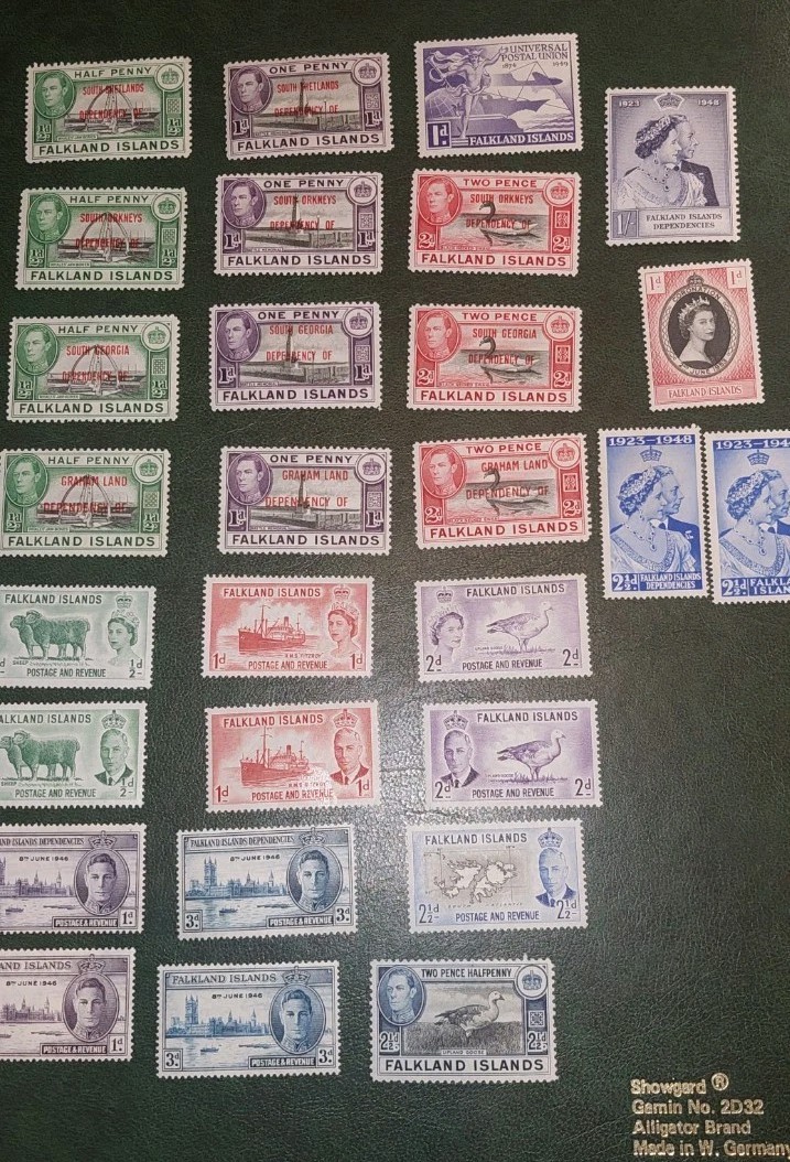 Falkland Islands & Dependencies Stamp Lot - 28 Mint Lightly Hinged (MLH) KGVI Falkland Islands & Dependencies Stamp Lot - 28 Mint Lightly Hinged (MLH) KGVI