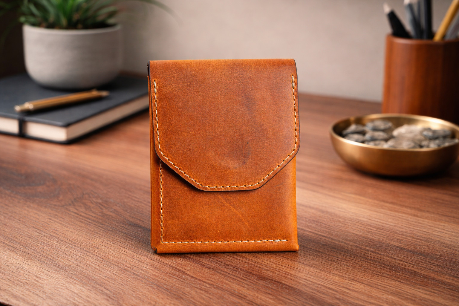 Leather Cash Wallet for Men,  Slim Front Pocket Card Holder, Handmade Minimalist