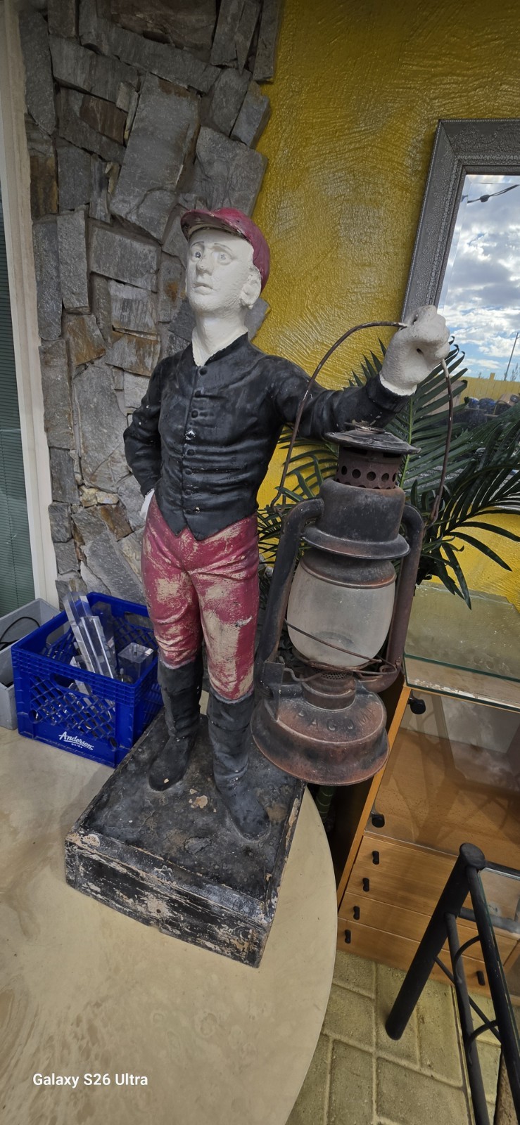 Vintage  Jockey Figure Holding Lantern Statue 45 Inch Polyresin Lightweight Used