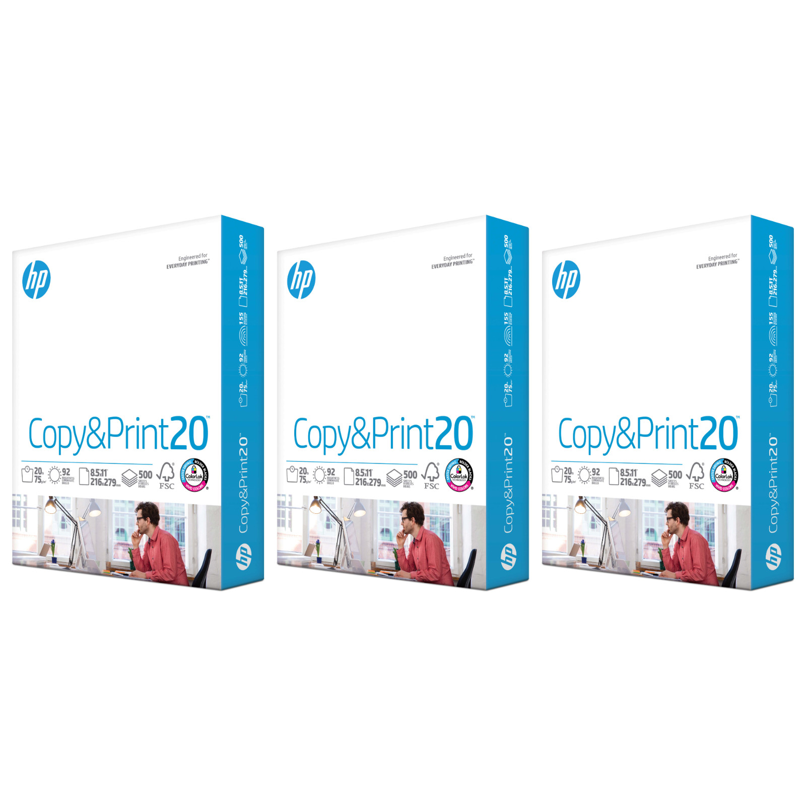HP Copy & Print20 Printer Paper 20 lb 8.5 x 11, 3 Reams (1500 Sheets)