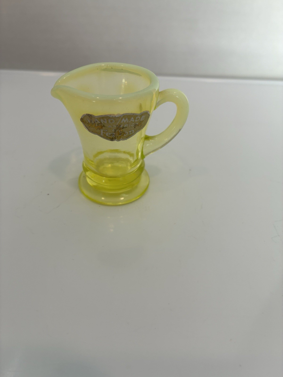 Fenton Topaz Opalescent Miniature 37 Pitcher ( as Is) Glows Fenton Topaz Opalescent Miniature 37 Pitcher ( as Is) Glows