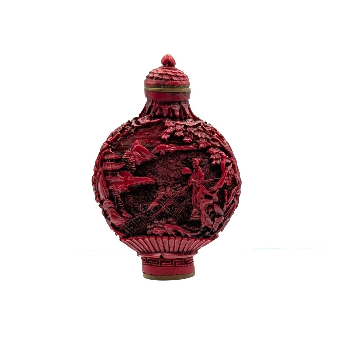 Vintage Chinese Snuff Bottle Hand Carved Cinnabar Red Lacquer Qianlong Mark Vintage Chinese Snuff Bottle Hand Carved Cinnabar Red Lacquer Qianlong Mark