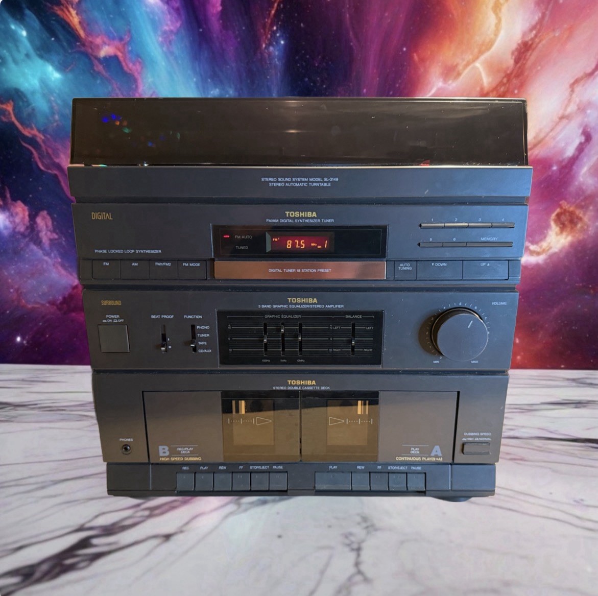 Toshiba SL-3149 Hi-Fi Stereo System Record Player 2 Cassette Equalizer Tested 🎶 Toshiba SL-3149 Hi-Fi Stereo System Record Player 2 Cassette Equalizer Tested 🎶