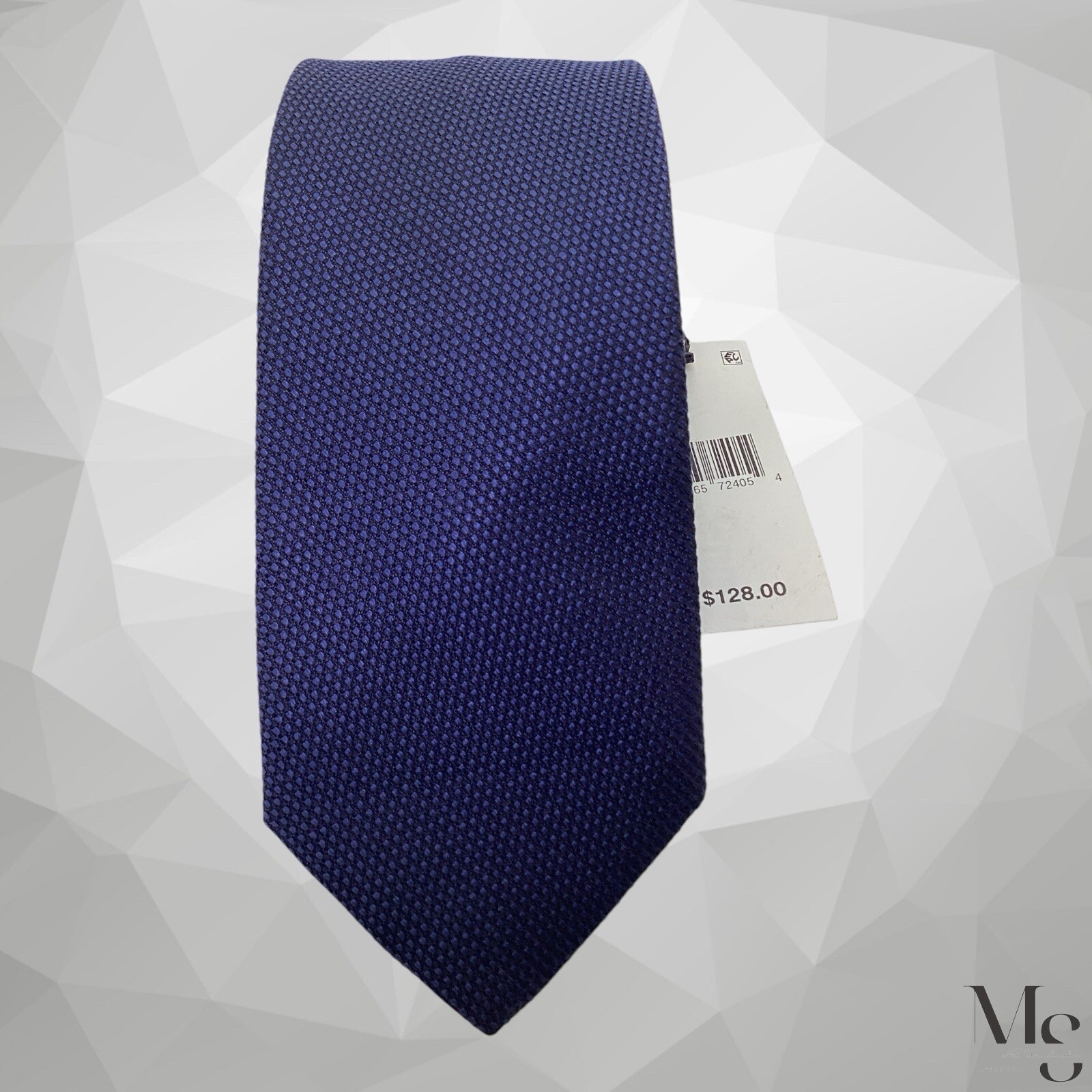 $128 SAKS FIFTH AVENUE Navy Geometric Luxury Silk Necktie Made Italy 58”-3\