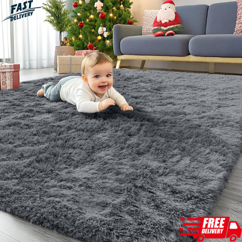 Ft Fluffy Shaggy Area Rug Machine Washable Soft Bedroom Living Room Carpet Grey