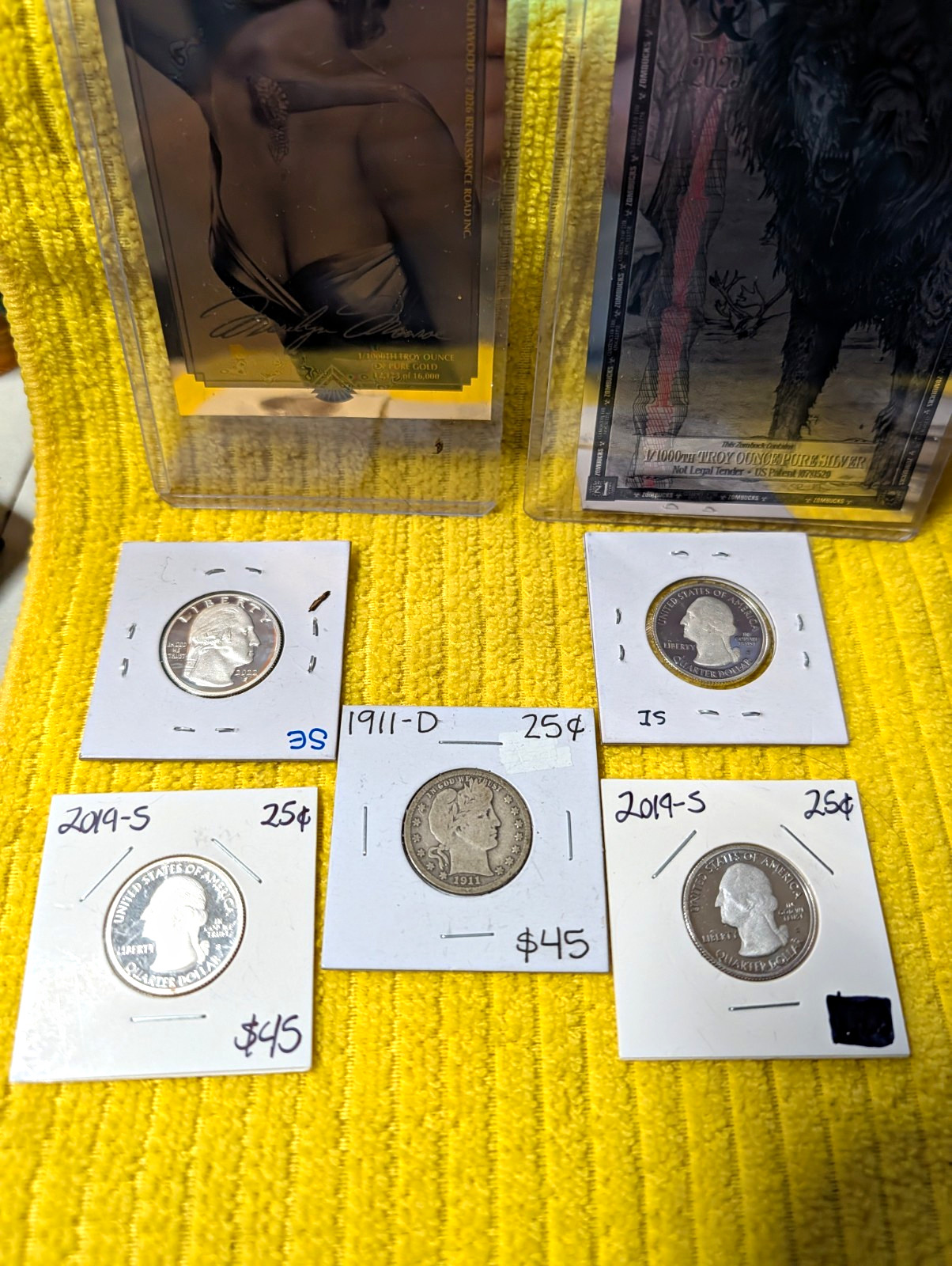 US Silver Quarter 25C .999 Fine Lot 1911-D, 2019-S & 2022-S Mixed US Silver Quarter 25C .999 Fine Lot 1911-D, 2019-S & 2022-S Mixed