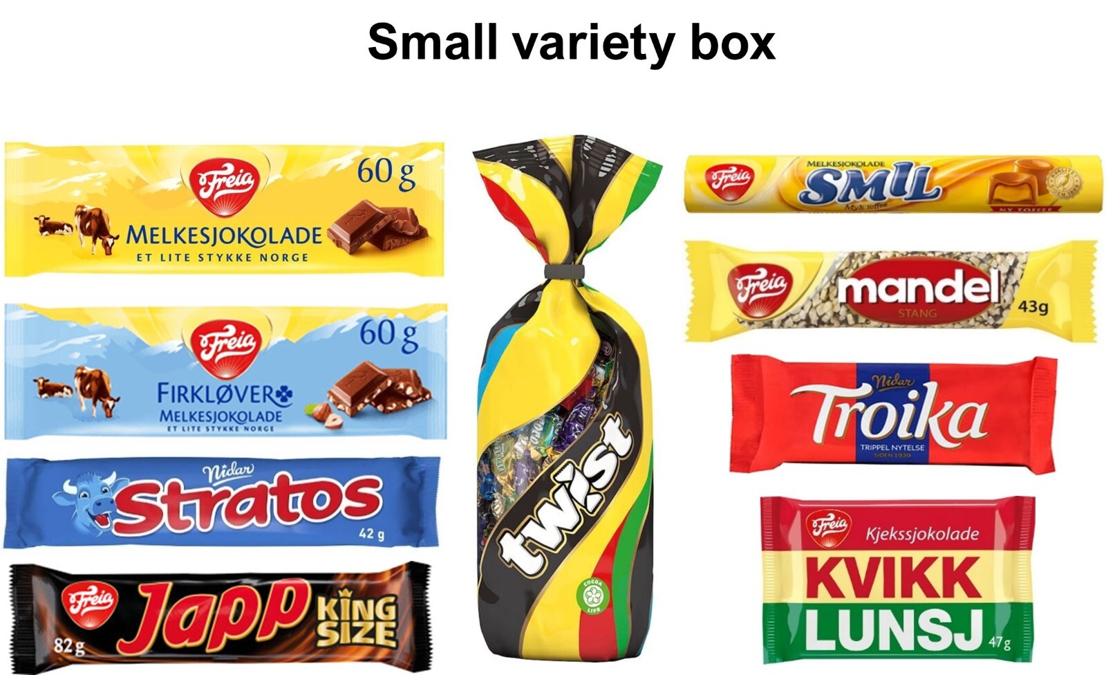 Classic Norwegian chocolates. Variety candy gift box.
