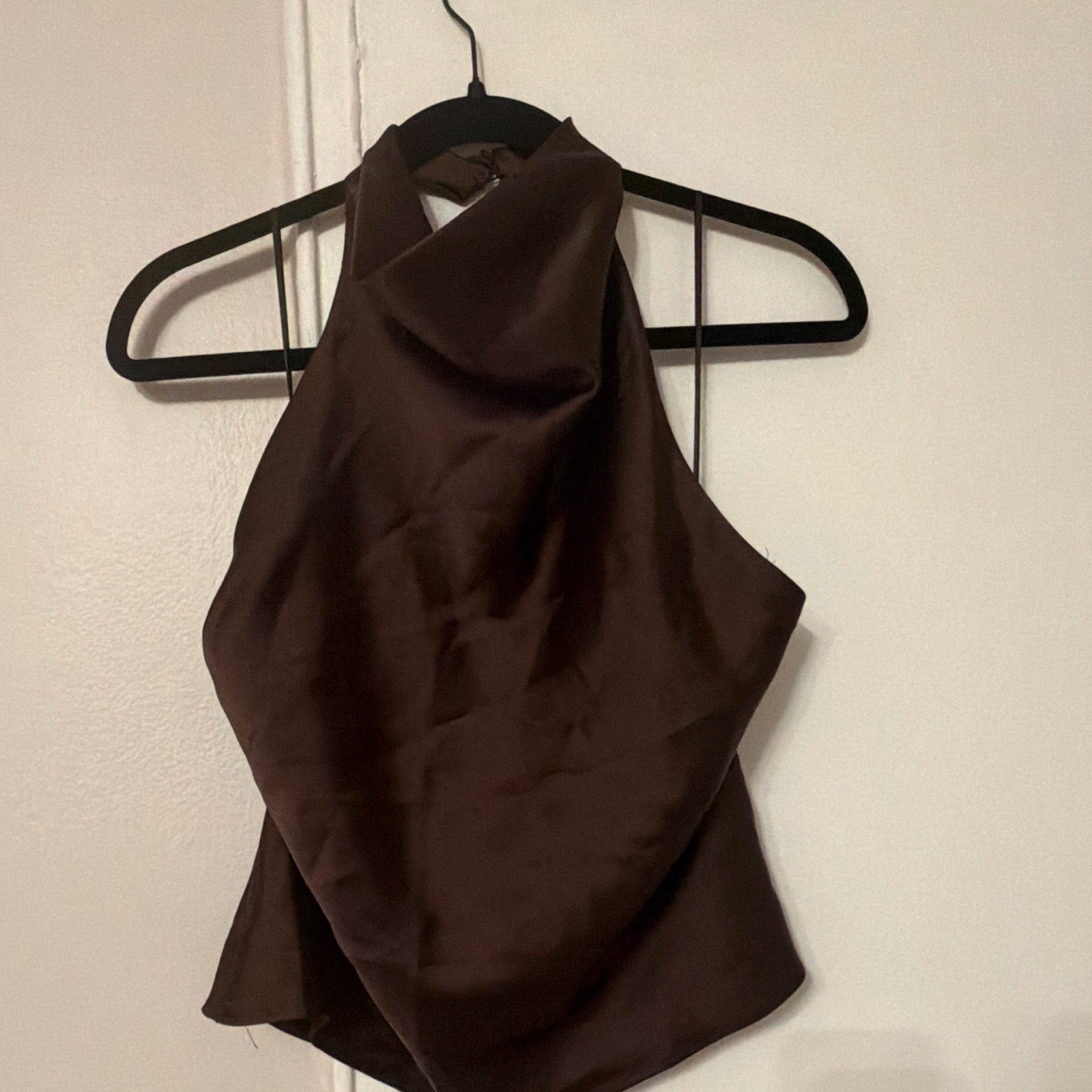 Zara Brown Satin Halter Top Backless Tie-Back Sleeveless Women’s Size L Zara Brown Satin Halter Top Backless Tie-Back Sleeveless Women’s Size L