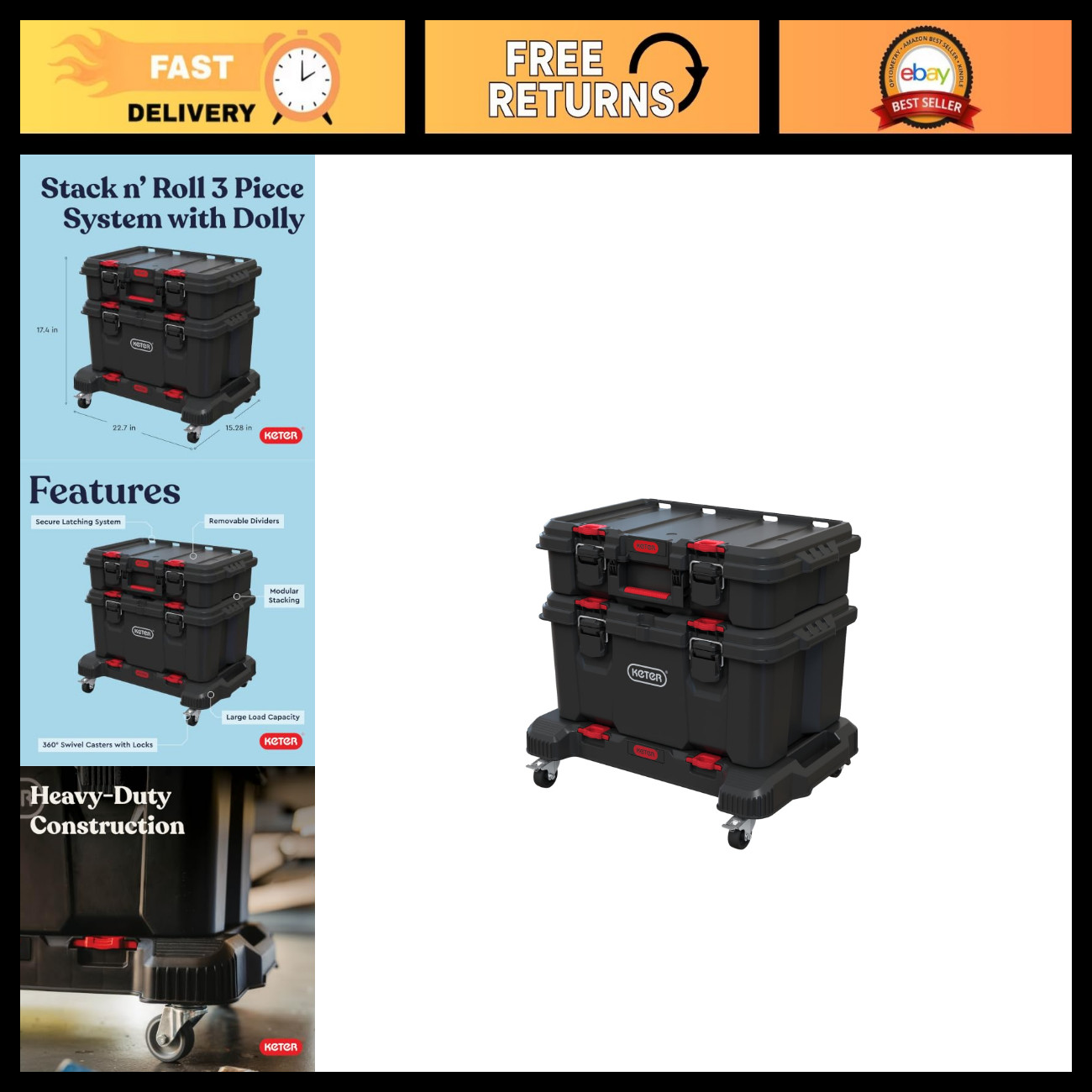 3-Piece Rolling Tool Storage System - Dolly, Tool Box & Power Tool Case | Modula 3-Piece Rolling Tool Storage System - Dolly, Tool Box & Power Tool Case | Modula