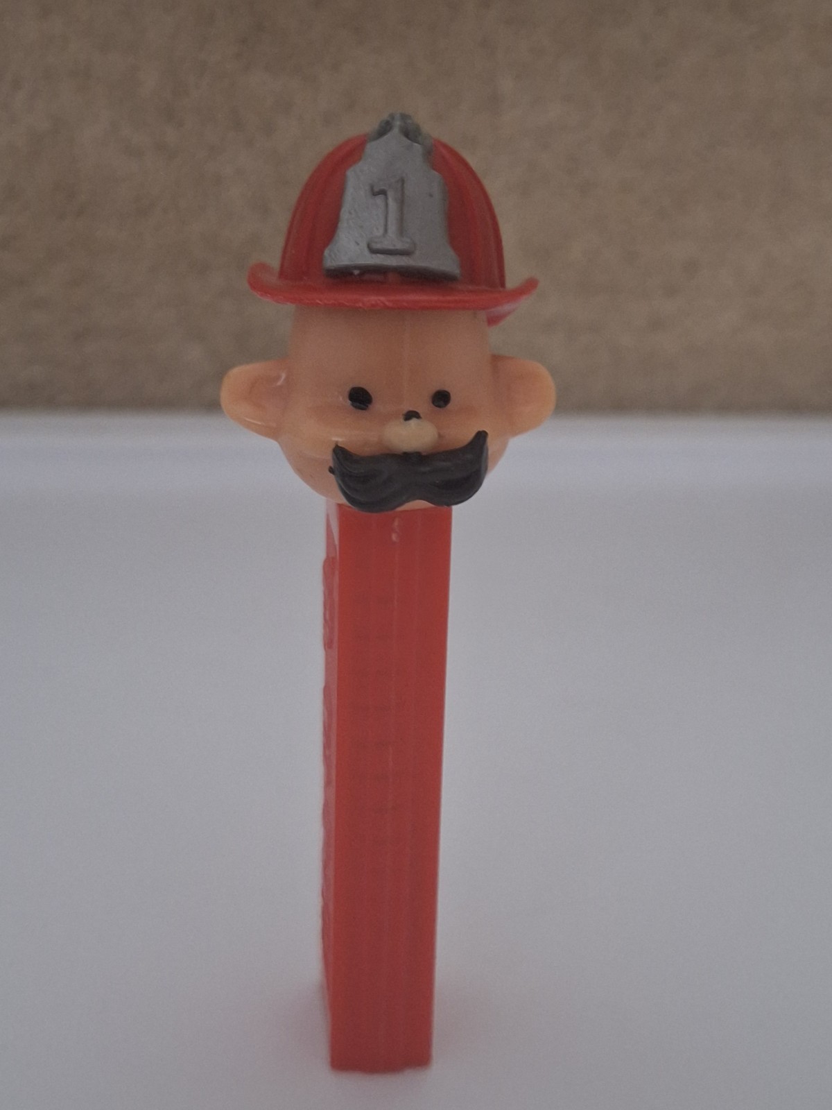 Vintage 1970 No Feet Pez Fireman \'A\'  Black Mustache & Red Hat- Hong Kong 3.9