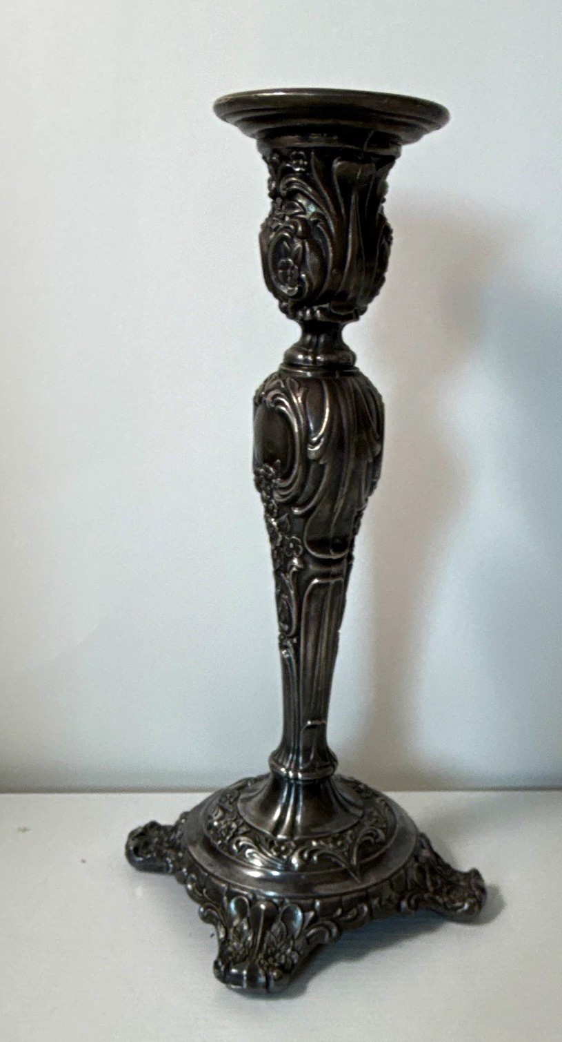 Antique Wm Rogers and son Victorian Rose Cast Metal Candlestick 9” Tall Antique Wm Rogers and son Victorian Rose Cast Metal Candlestick 9” Tall