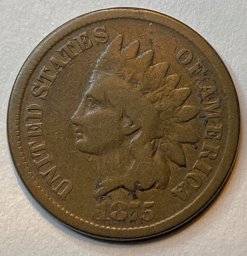 1875 Indian Head Penny - somewhat tougher date - Good (G) Condition