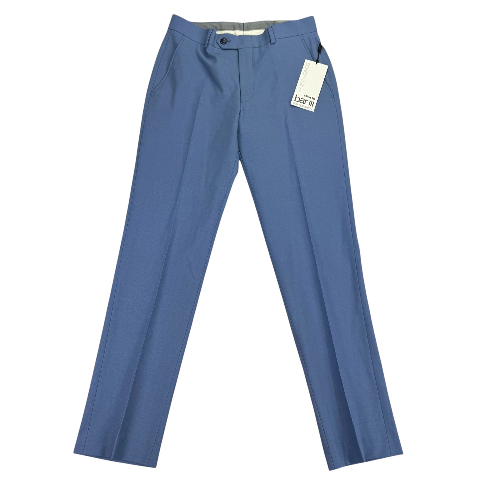 Bar Iii Mens Slim fit Dress Pants 32 / 32 Periwinkle Blue Solid Wool