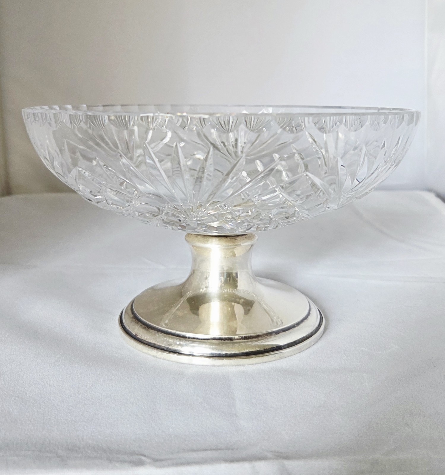 ANTIQUE HAWKES STERLING AND AMERICAN BRILLIANT CUT CRYSTAL COMPOTE BOWL, MARKED.