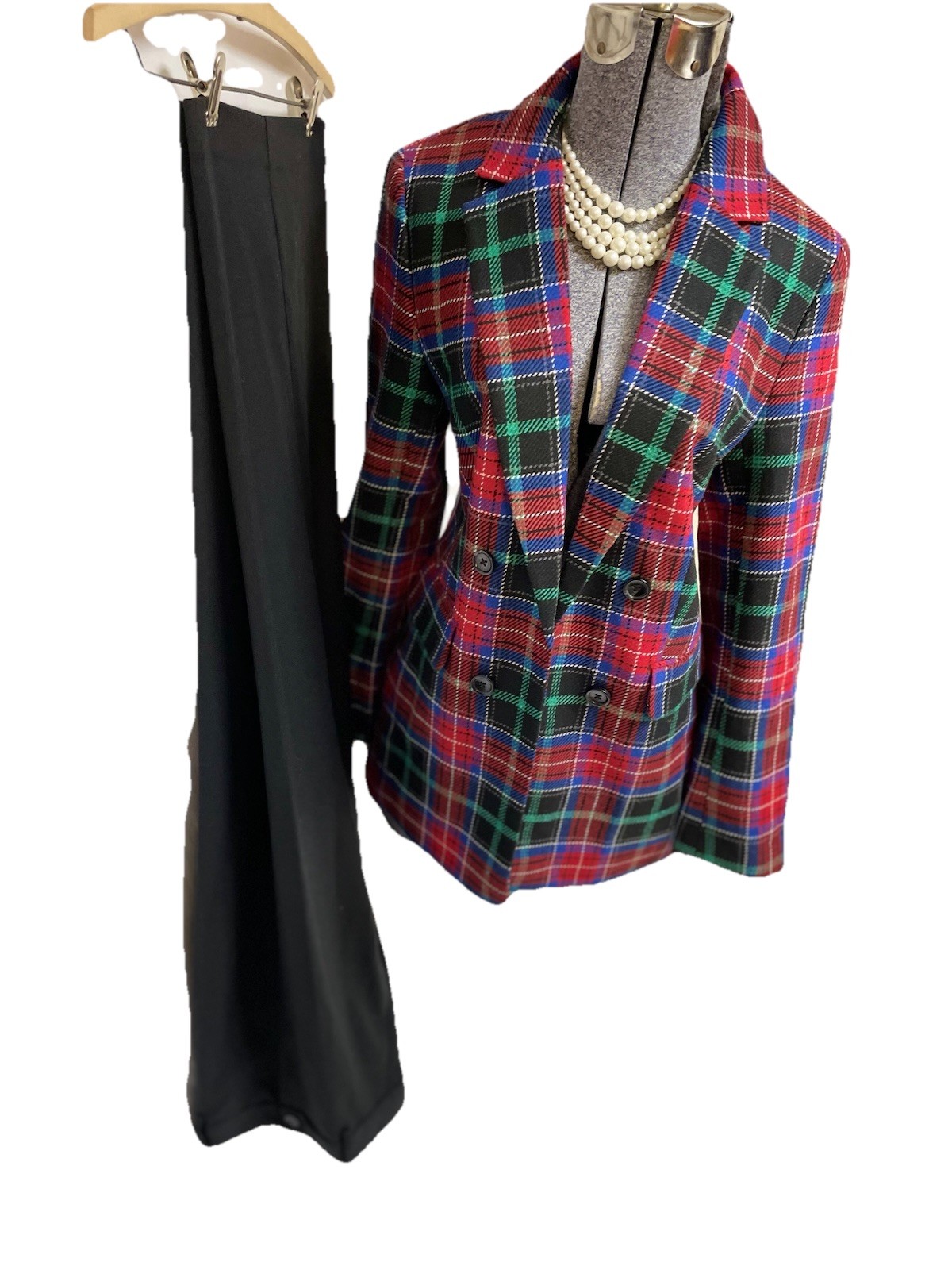 NEW Talbots Pant Suit Size 8 Two Piece Set Italian Flannel Sparkle Plaid Pockets