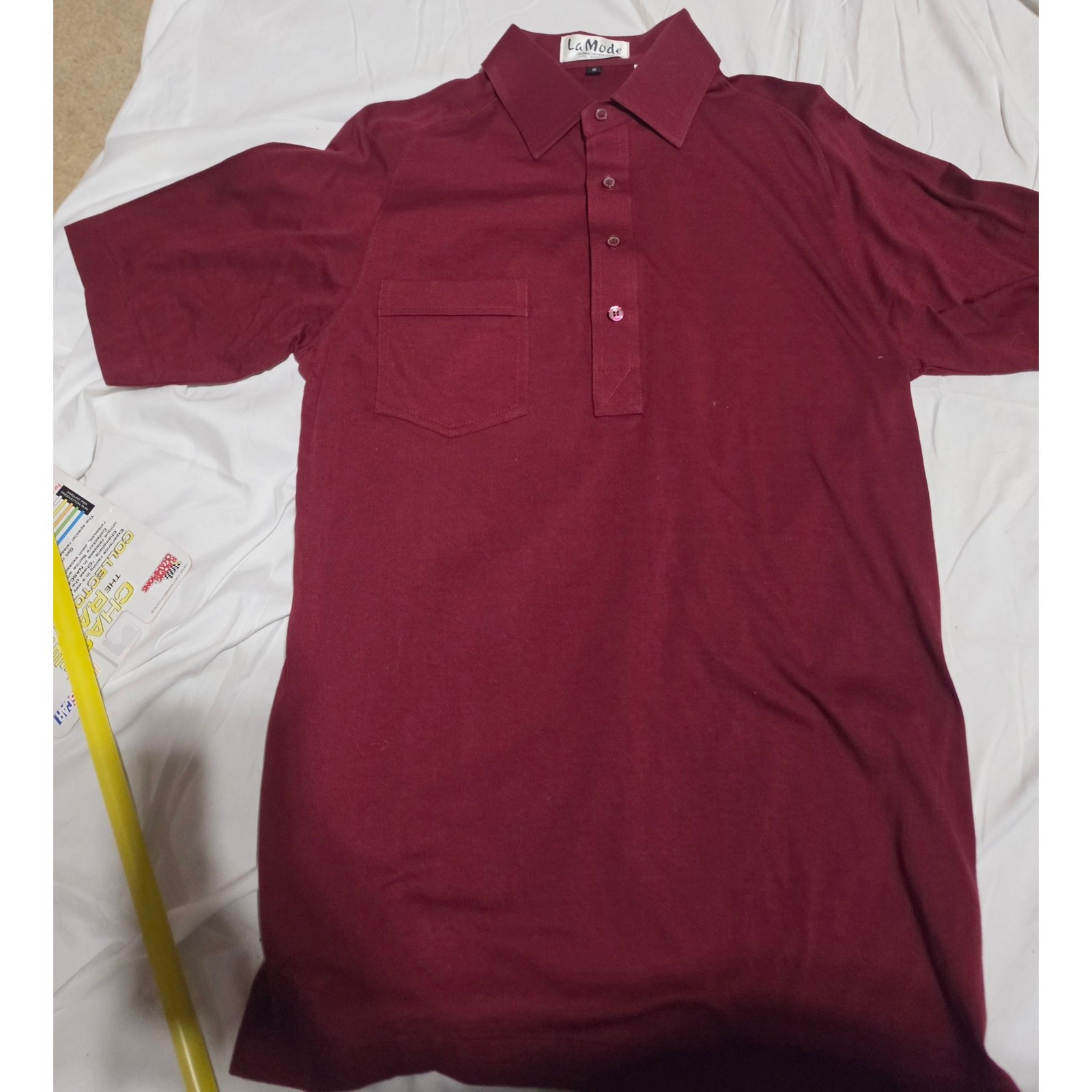 Vintage La Mode Men\'s Polo Shirt Burgundy Vintage La Mode Men\'s Polo Shirt Burgundy