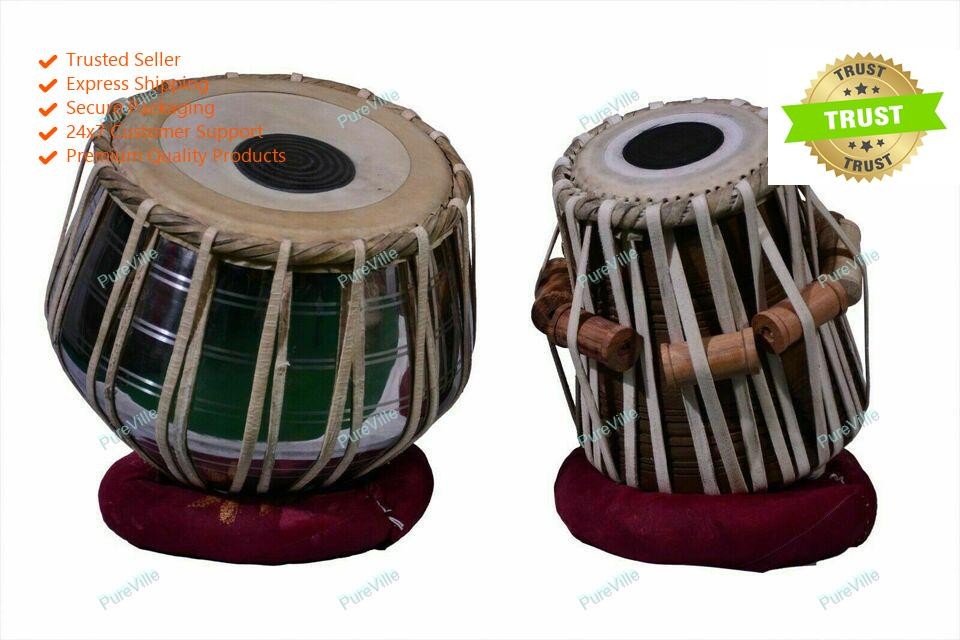Steel Tabla Set Chrome Polish Sheesham Wood Dayan Musical Instrument With Bag