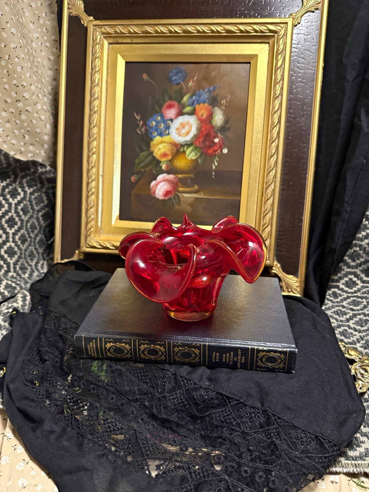 Vintage Murano Glass Votive Candle Holder Trinkets Red Ruffled Edge Decorative Vintage Murano Glass Votive Candle Holder Trinkets Red Ruffled Edge Decorative