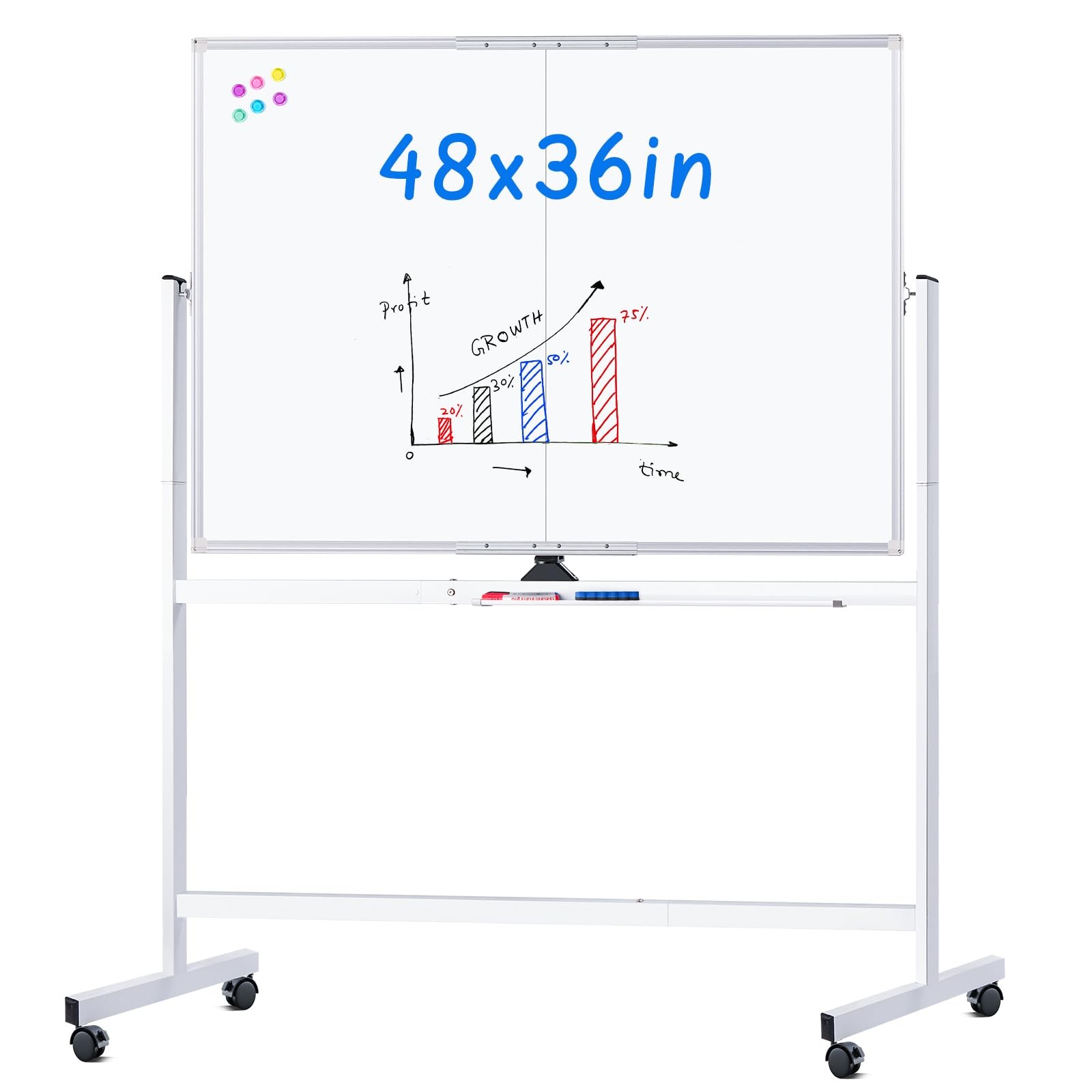 Maxtek Rolling Whiteboard 48 x 36 in Large Magnetic White 48\