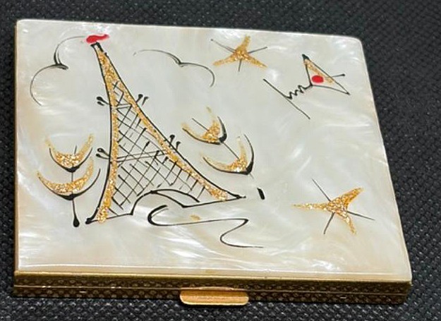 Vintage Schildkraut Art Deco MOP Paris Eiffel Tower Gold Tone Powder Compact Vintage Schildkraut Art Deco MOP Paris Eiffel Tower Gold Tone Powder Compact
