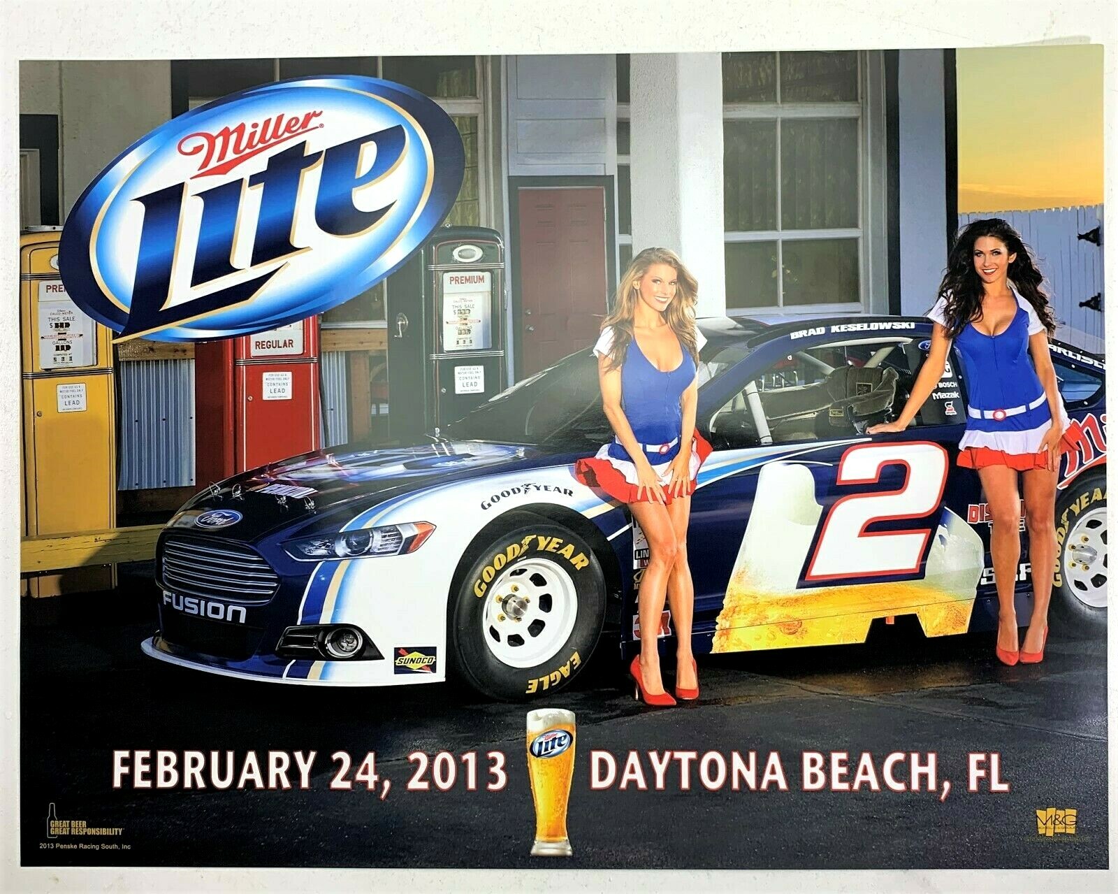 Vintage Miller Lite Beer Poster Nascar Daytona 500 Brad Keselowski #2 2013 24x18 Vintage Miller Lite Beer Poster Nascar Daytona 500 Brad Keselowski #2 2013 24x18