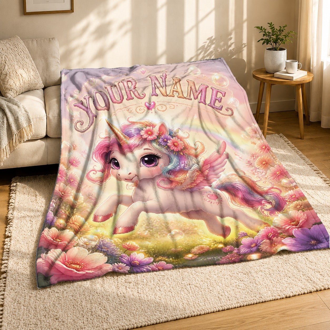 Baby Unicorn Personalized Name Coral Fleece Blanket
