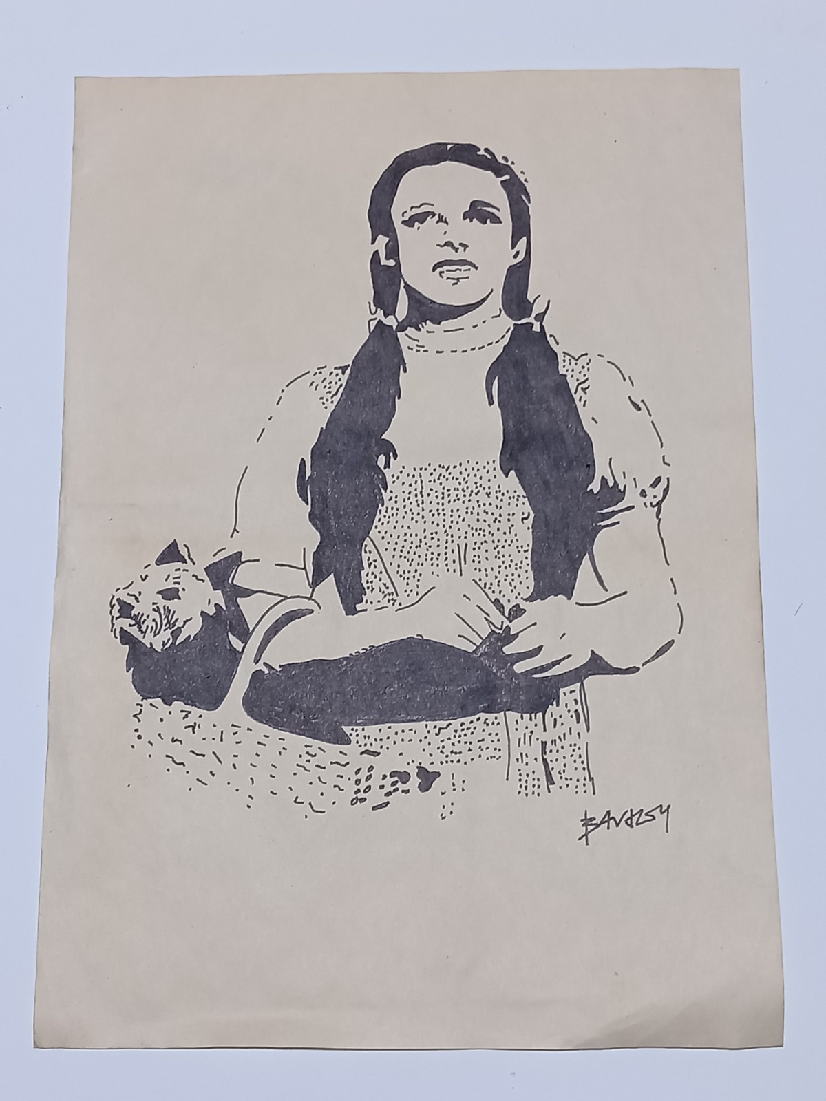 Banksy  Drawing on paper (Handmade) signed and stamped mixed media.